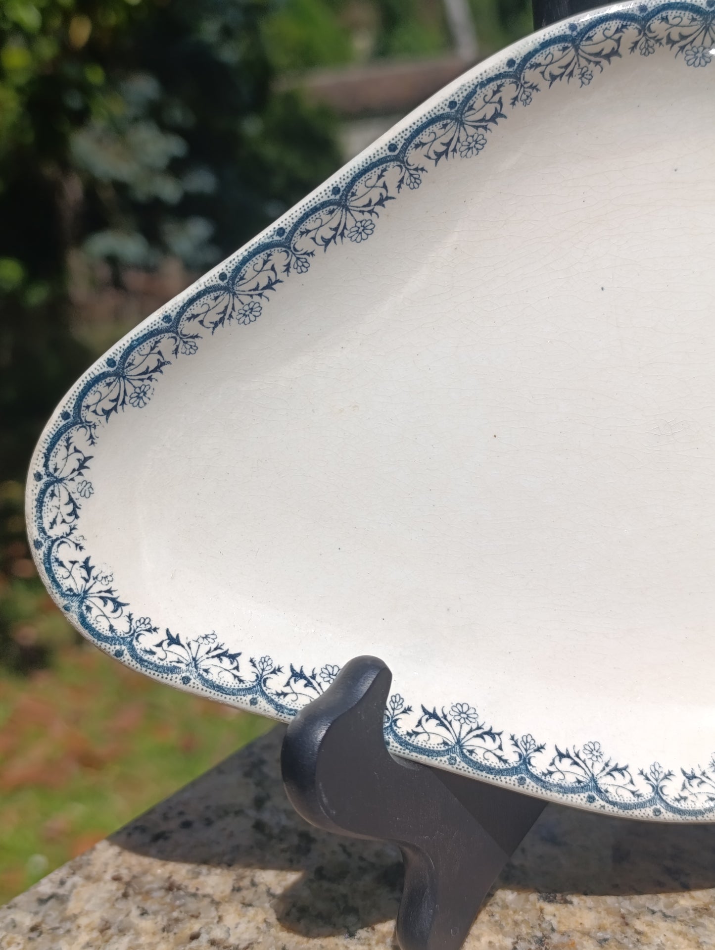 Plat vide-poche ancien Saint-Amand Hamage Nord – faïence décor bleu