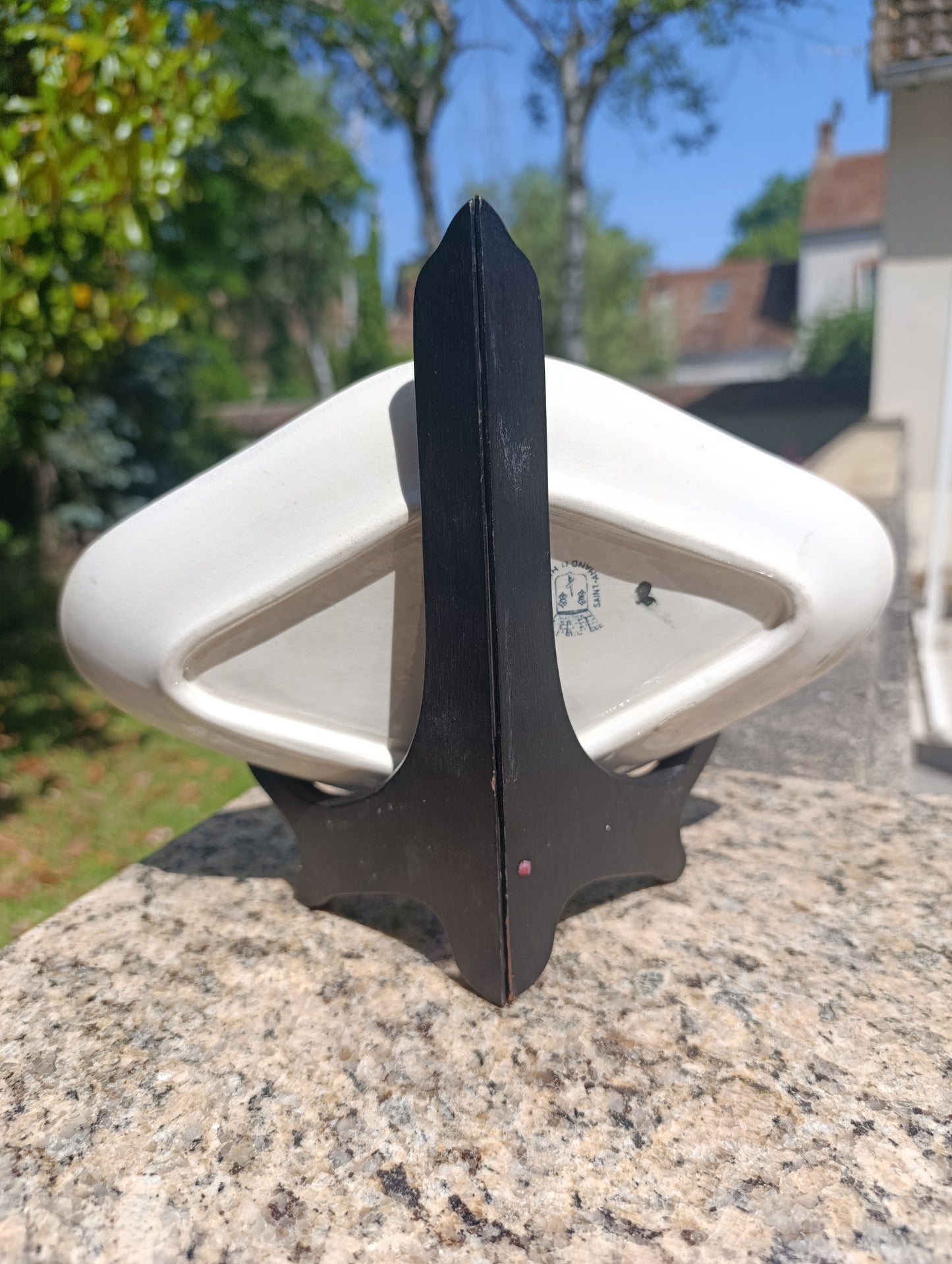 Plat vide-poche ancien Saint-Amand Hamage Nord – faïence décor bleu