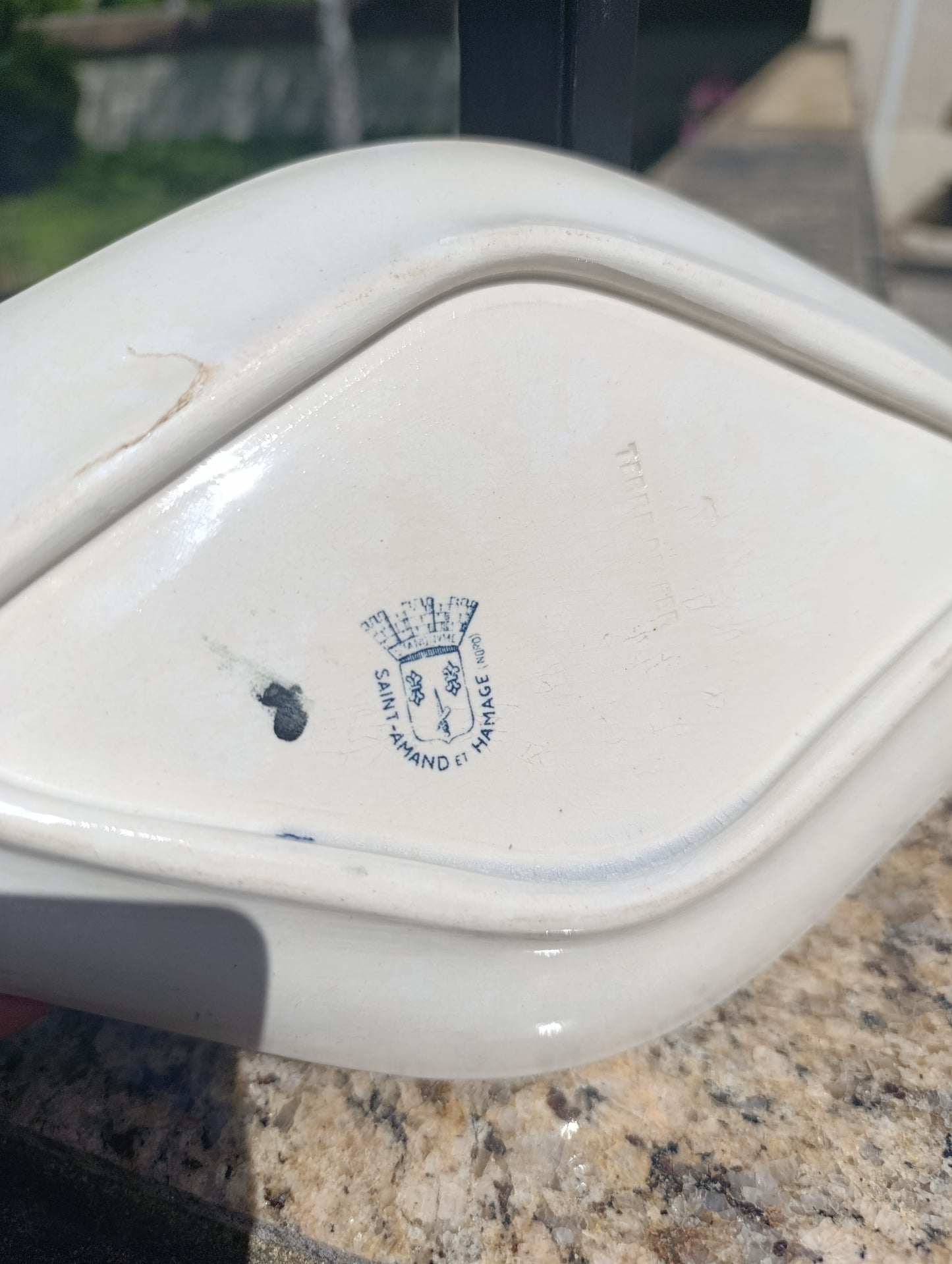 Plat vide-poche ancien Saint-Amand Hamage Nord – faïence décor bleu