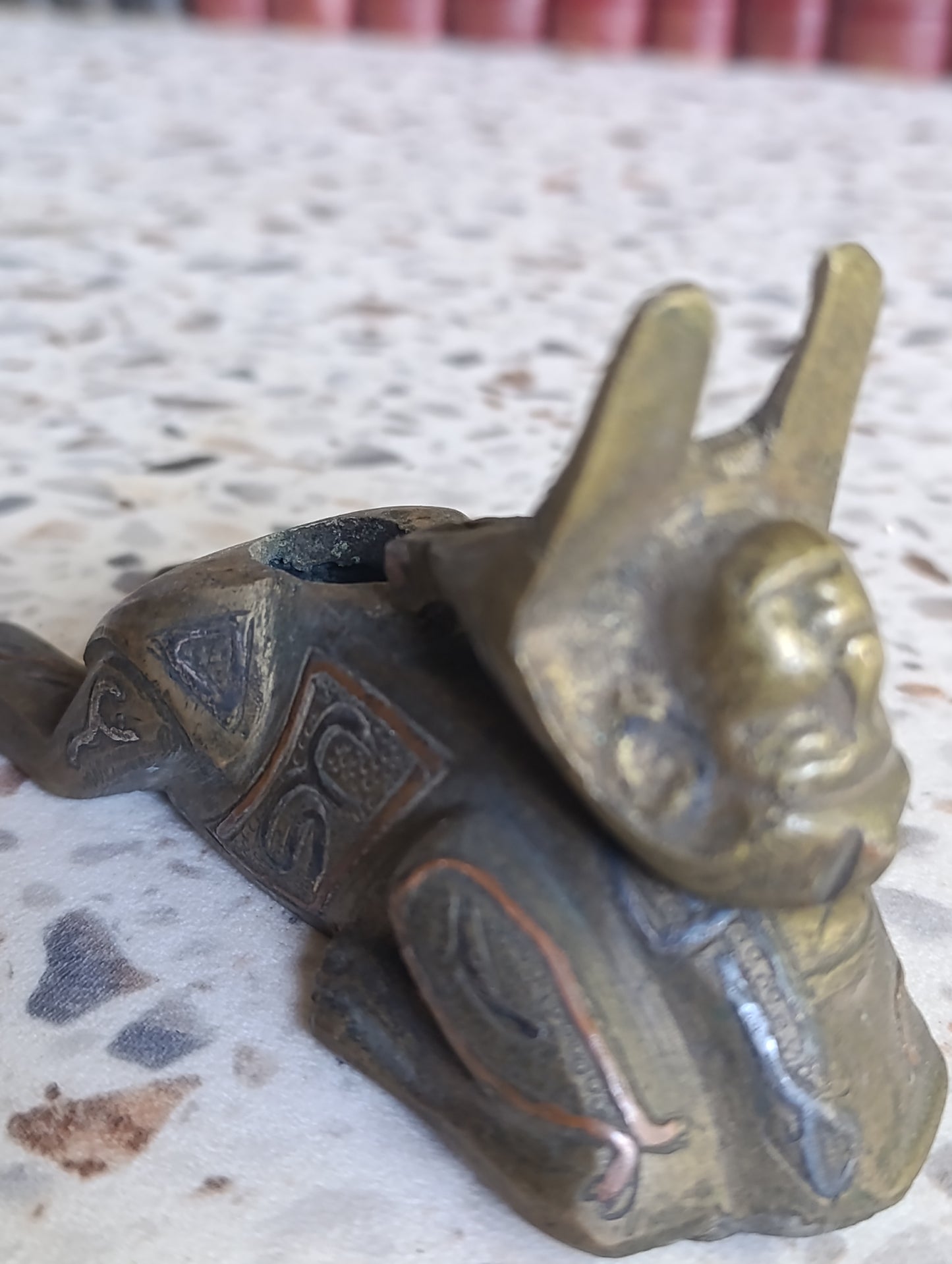 Encrier ancien sphinx égyptien en régule / bronze patiné style antique