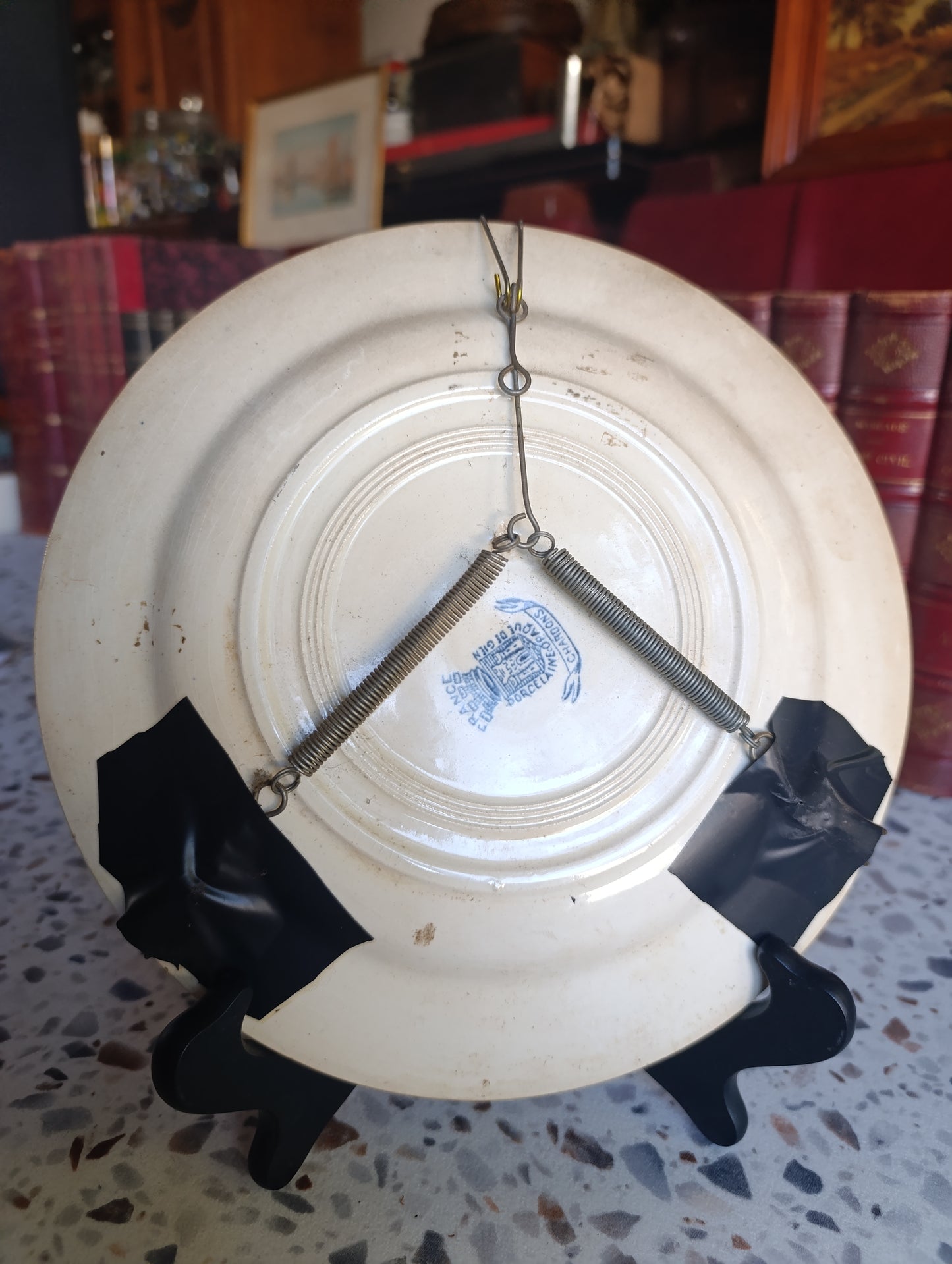 Assiette ancienne Gien décor Chardons – Faïence française bleue