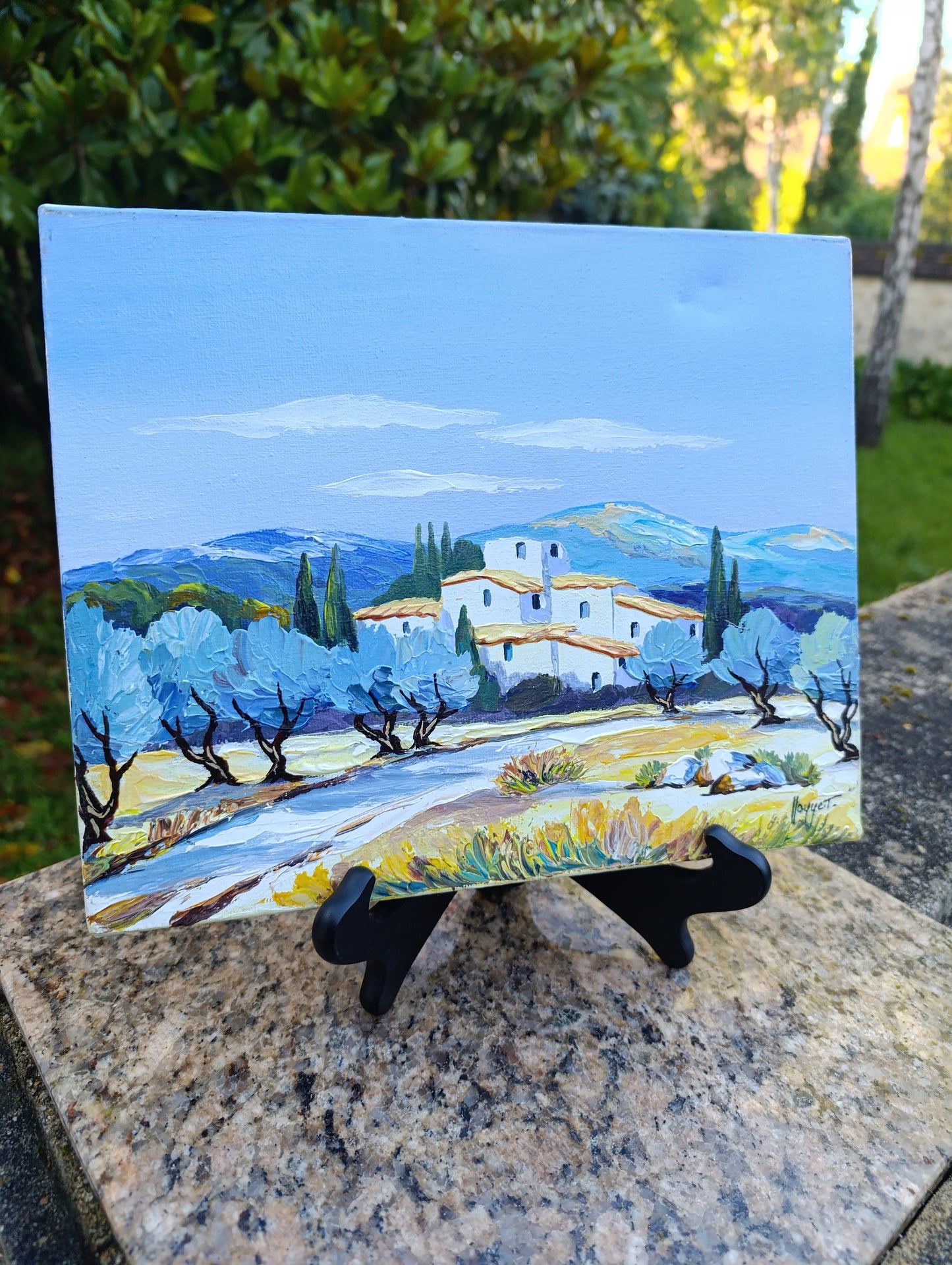 Petit tableau peinture paysage provençal sur toile – signé