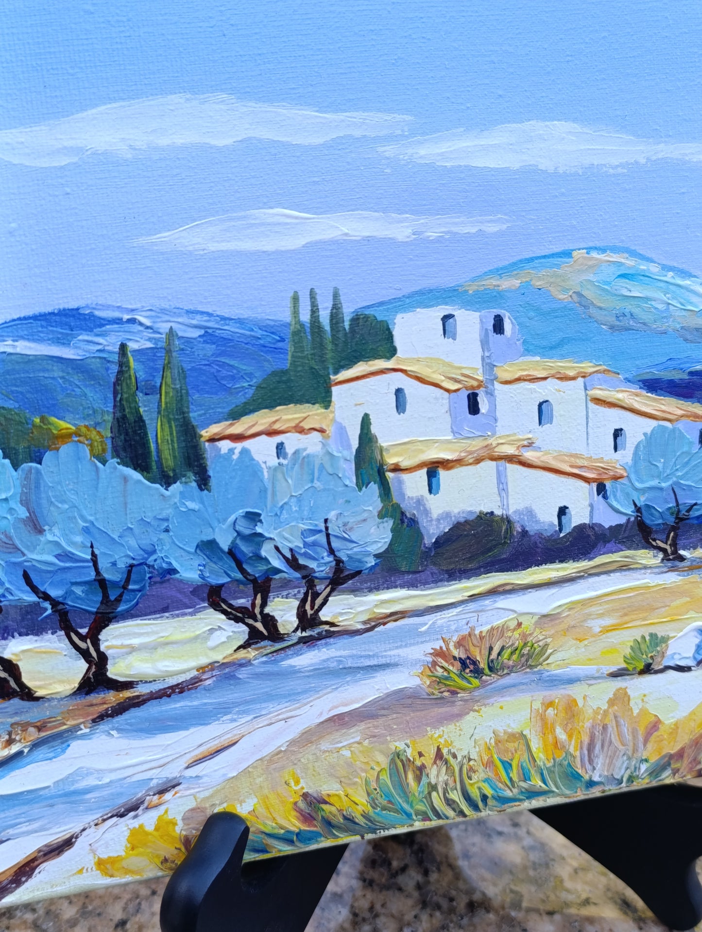 Petit tableau peinture paysage provençal sur toile – signé