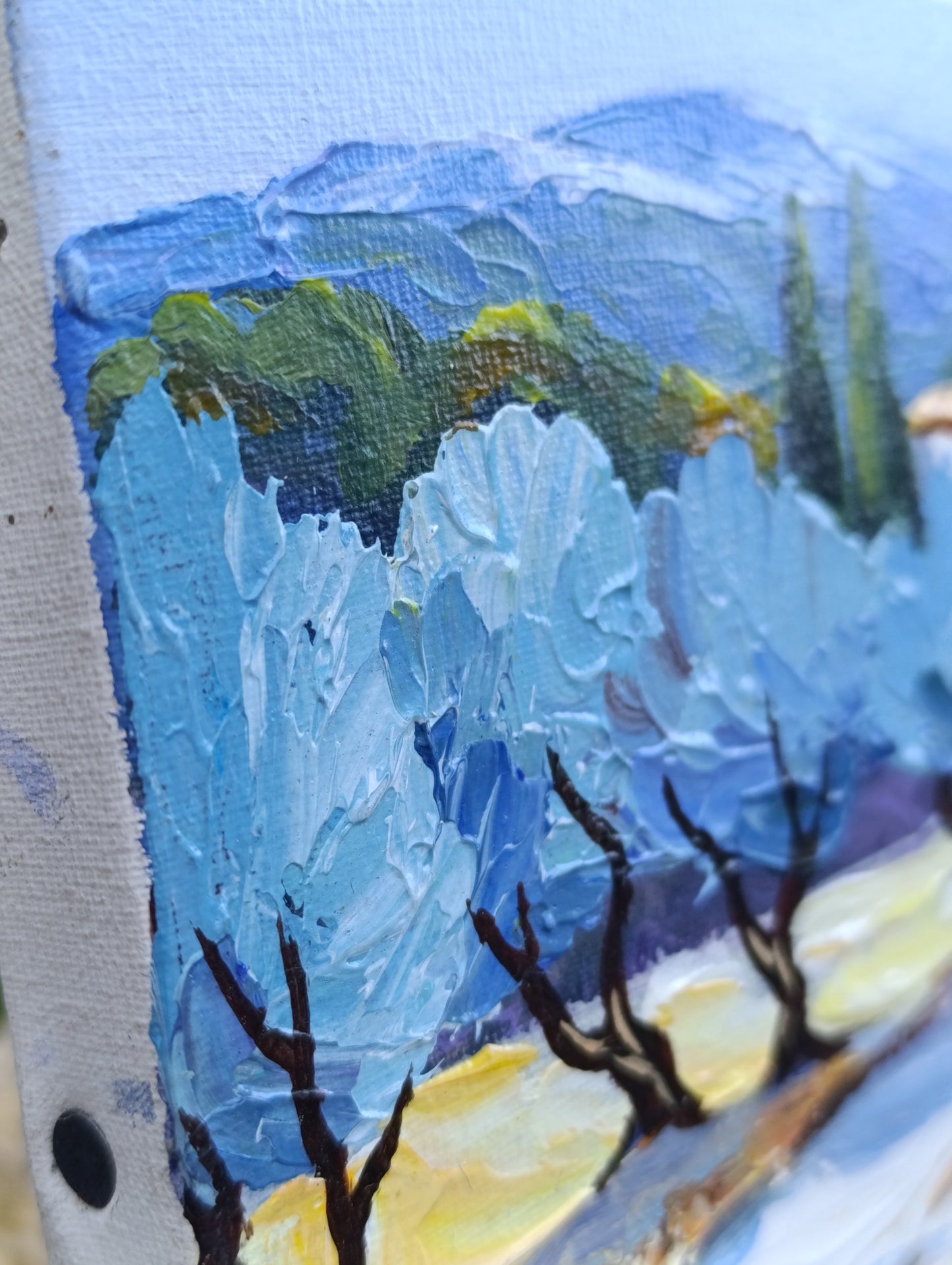 Petit tableau peinture paysage provençal sur toile – signé