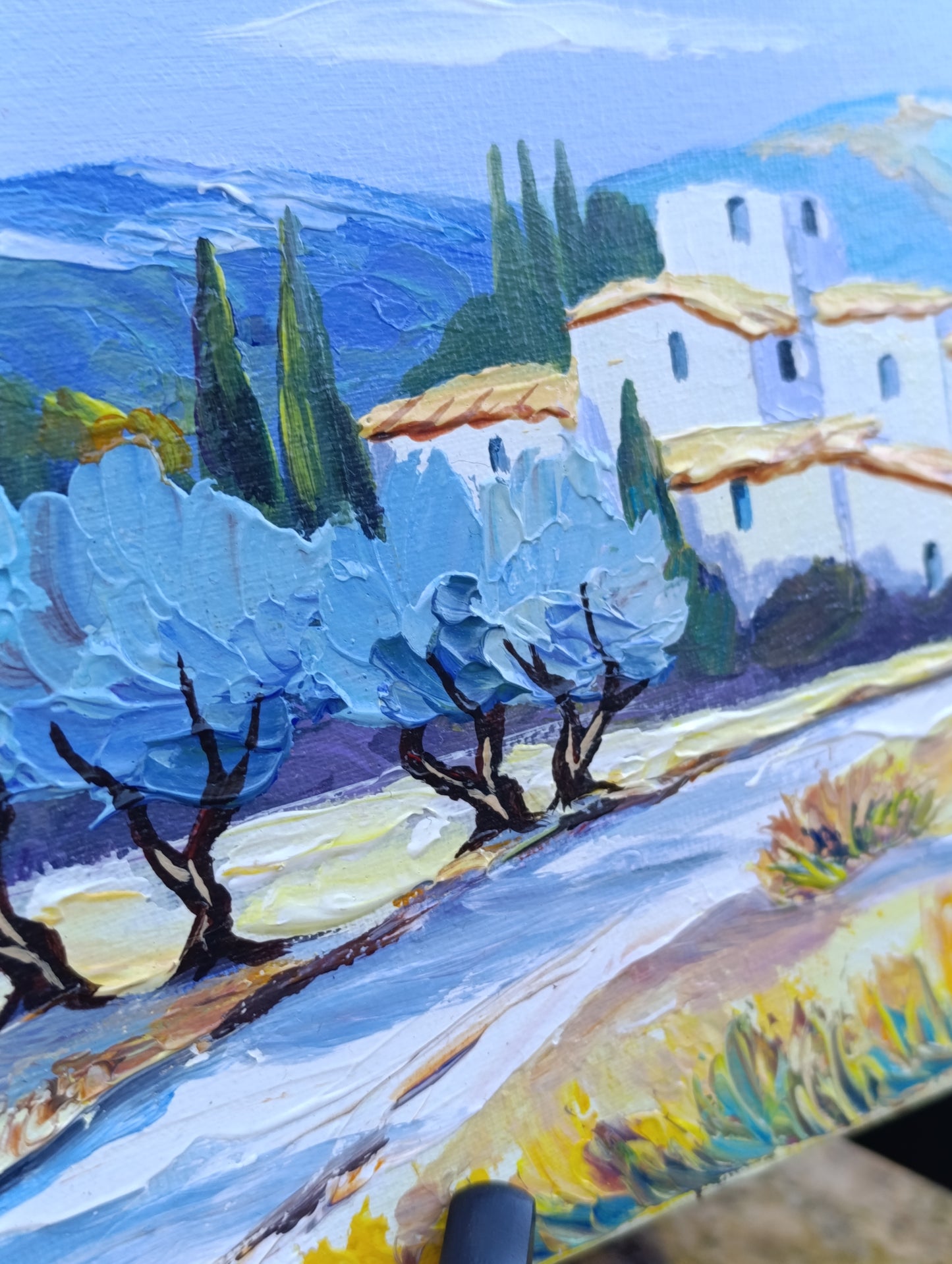 Petit tableau peinture paysage provençal sur toile – signé