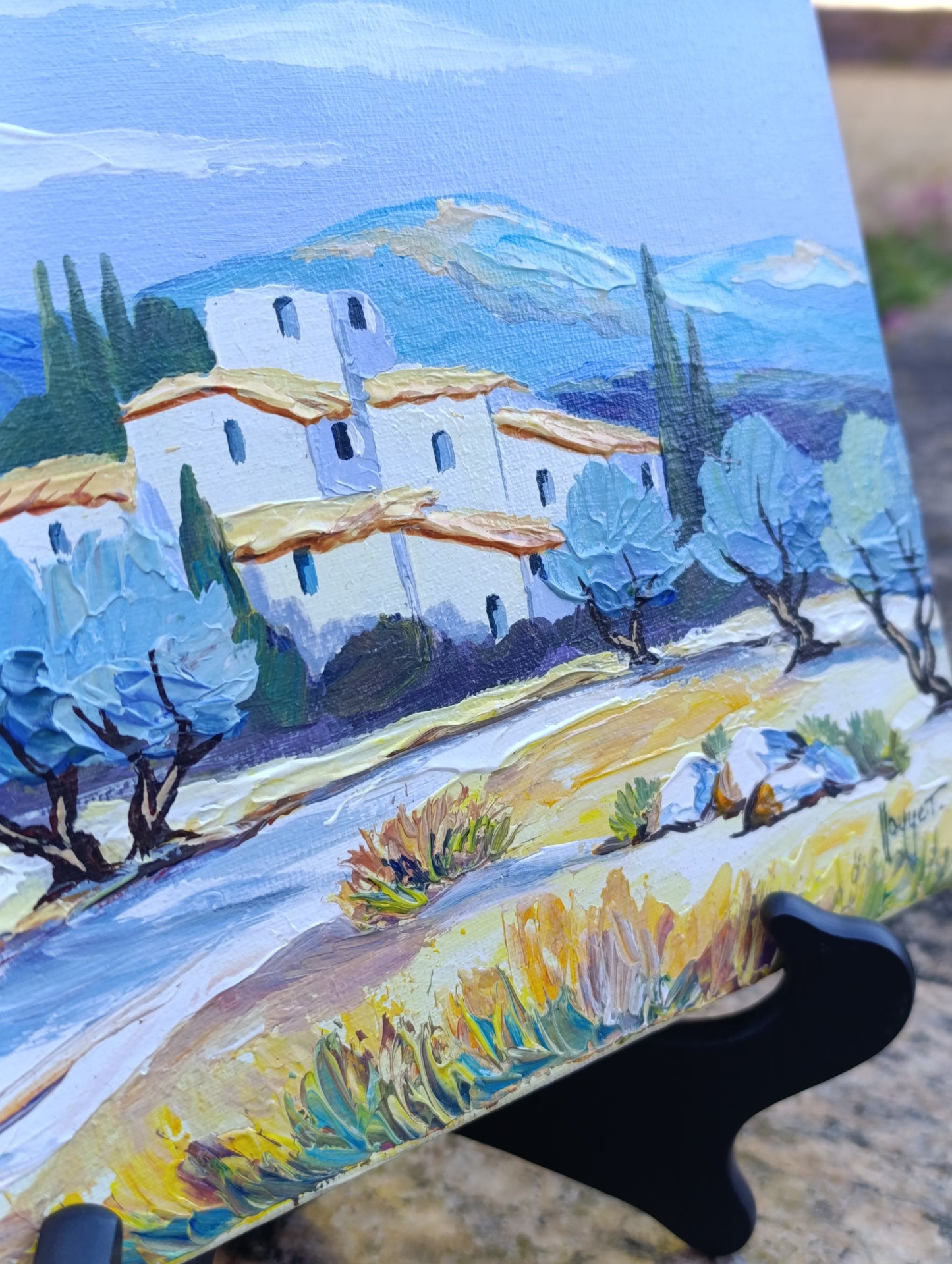 Petit tableau peinture paysage provençal sur toile – signé
