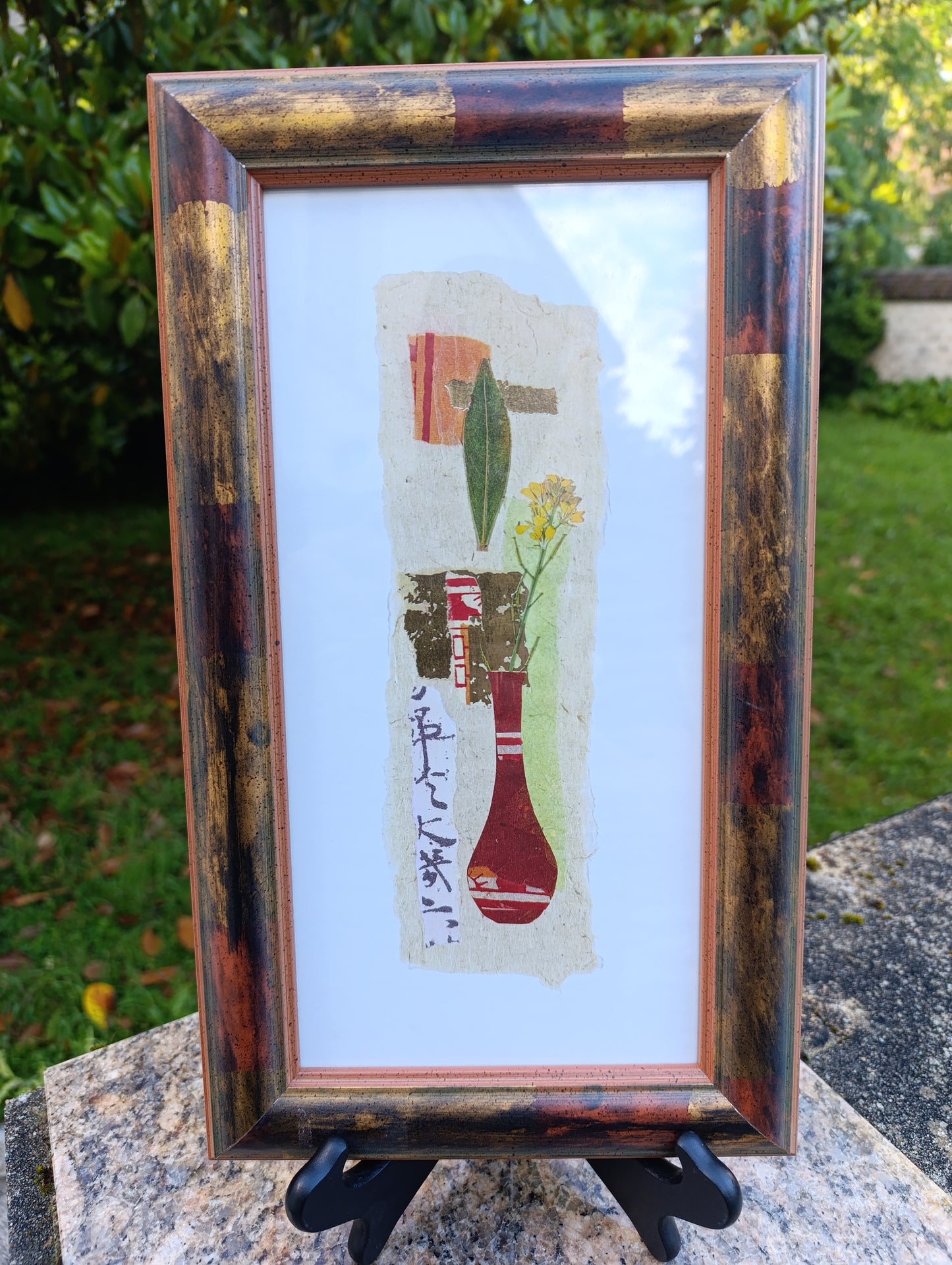 Tableau décoratif encadré – Composition florale style asiatique – 36 x 21 cm
