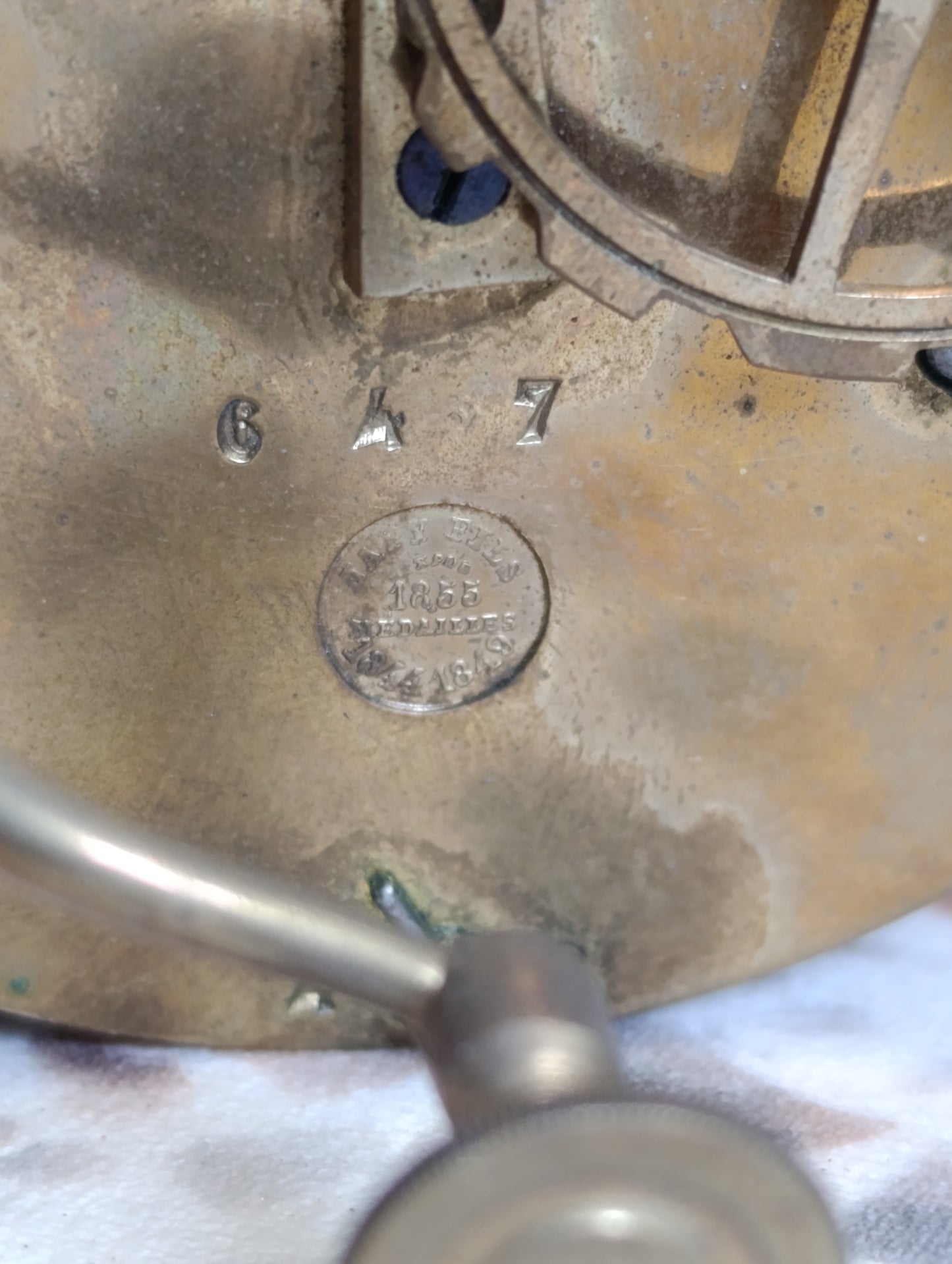 Mouvement d’horloge ancienne Japy Frères avec cadran noir et décor marbré – pièce horlogerie XIXe siècle