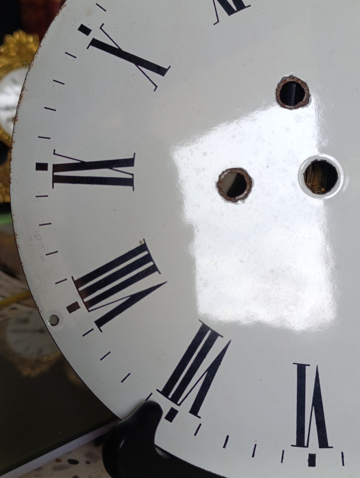 Grand cadran émaillé ancien d’horloge comtoise 24 cm chiffres romains