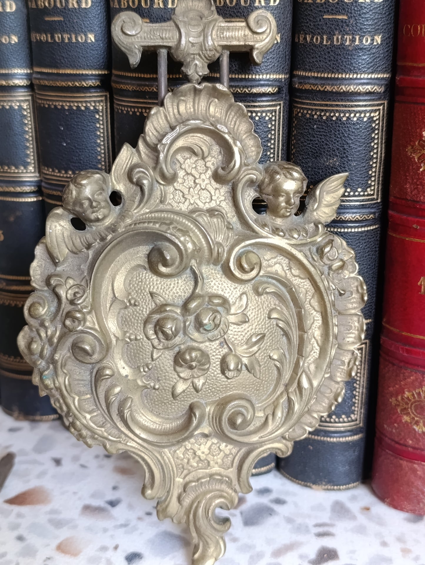 Balancier Lyre de Pendule Ancienne en Régule Décor Angelots Style Louis XV