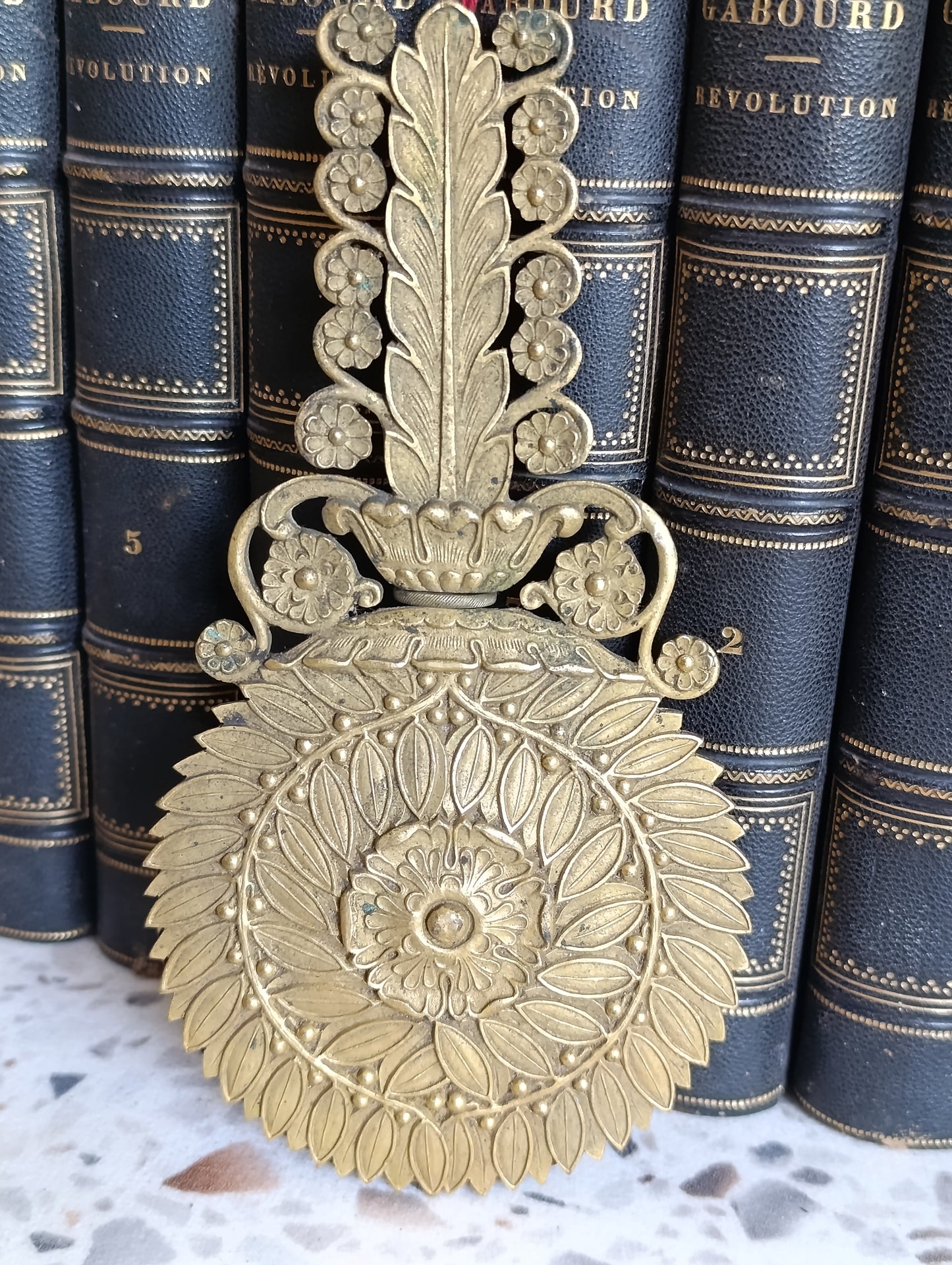 Balancier Soleil Ancien de Pendule en Laiton Décor Floral Style Empire