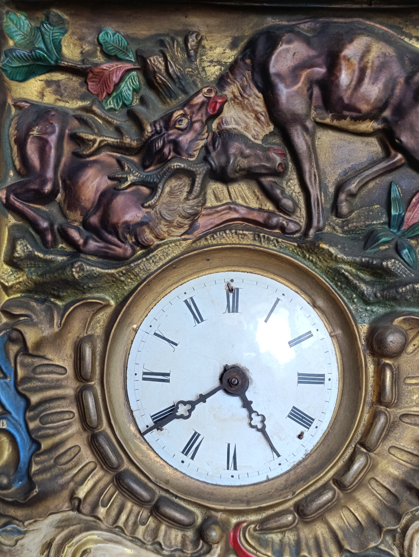 Horloge Comtoise Miniature Ancienne à Décor de Chasse au Cerf XIXe Siècle