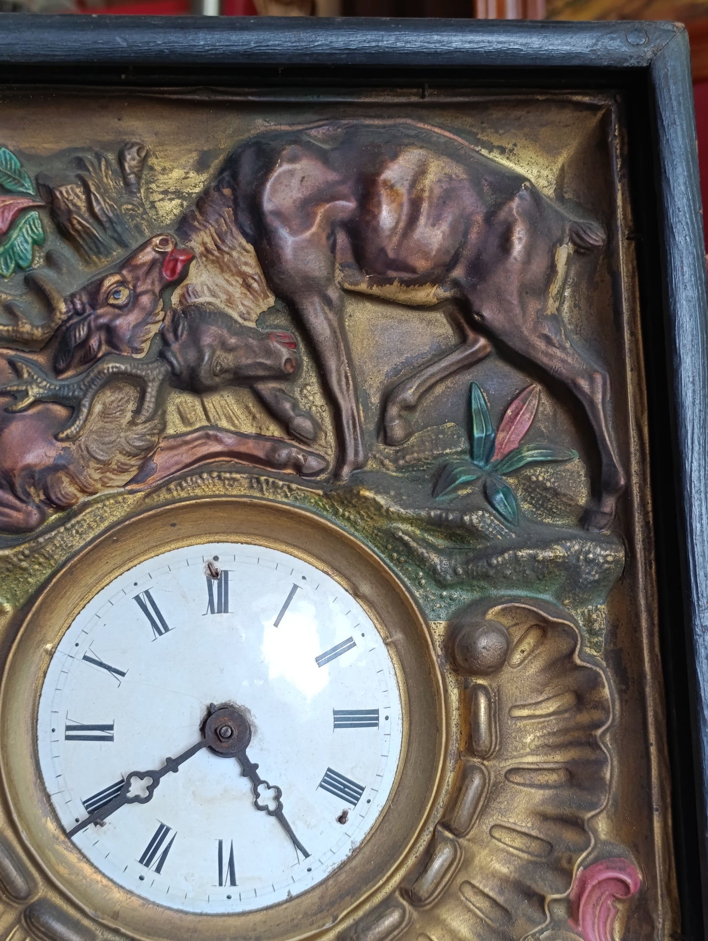 Horloge Comtoise Miniature Ancienne à Décor de Chasse au Cerf XIXe Siècle