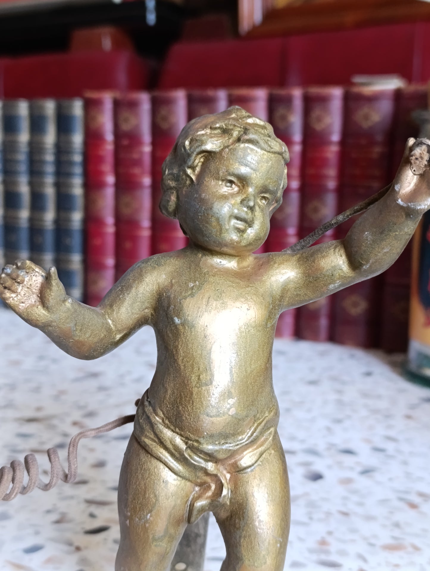 Statuette Ancienne Putto Ange en Régule Doré pour Pendule XIXe Siècle