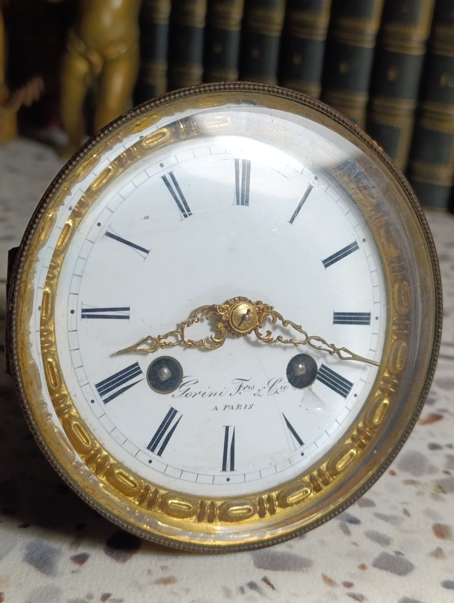 Mouvement de Pendule Ancien Gorini Frères &amp; Cie Paris avec Cadran Émaillé