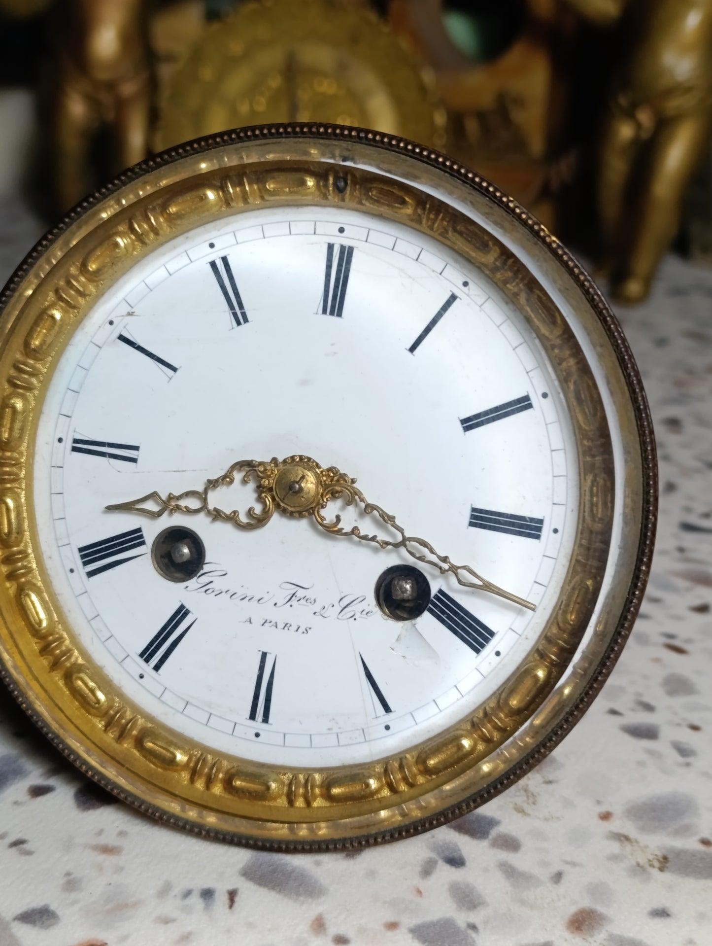 Mouvement de Pendule Ancien Gorini Frères &amp; Cie Paris avec Cadran Émaillé