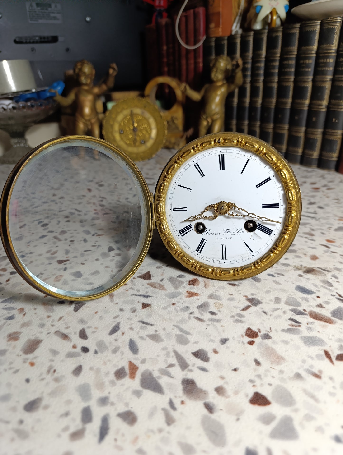 Mouvement de Pendule Ancien Gorini Frères &amp; Cie Paris avec Cadran Émaillé