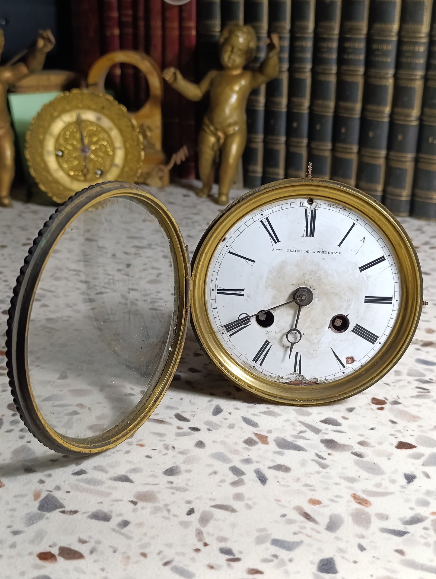 Mouvement d'horloge ancien à sonnerie Paris signé Texier de la Pommeraye – Ø 12,1 cm