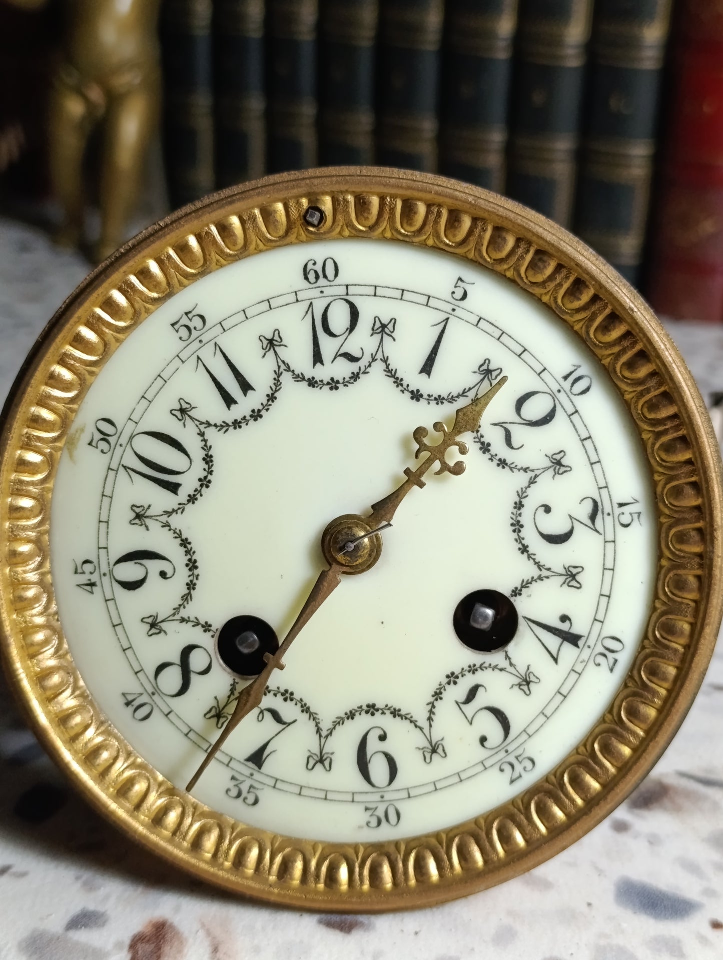 Mouvement d'horloge ancien Japy Frères n°5197 avec cadran émaillé – Ø 11,8 cm