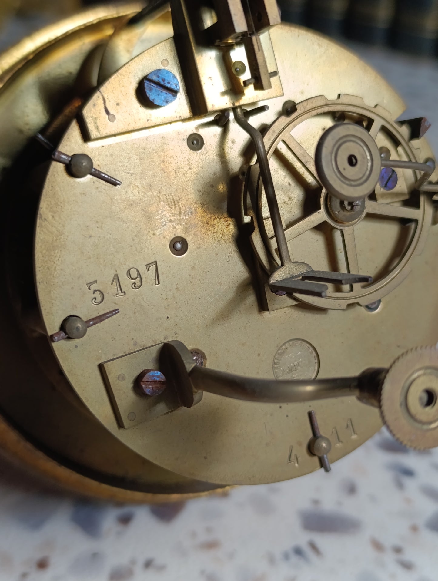 Mouvement d'horloge ancien Japy Frères n°5197 avec cadran émaillé – Ø 11,8 cm