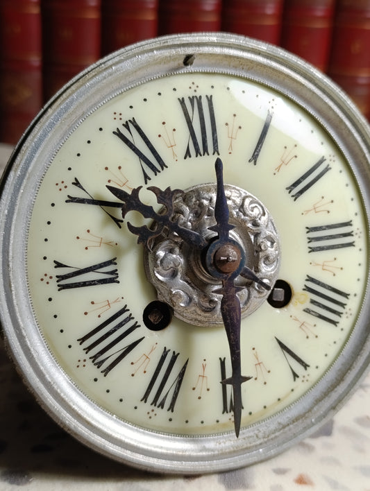 Mouvement d'horloge ancien Japy Frères n°563 avec cadran émaillé et lunette – Ø 13 cm