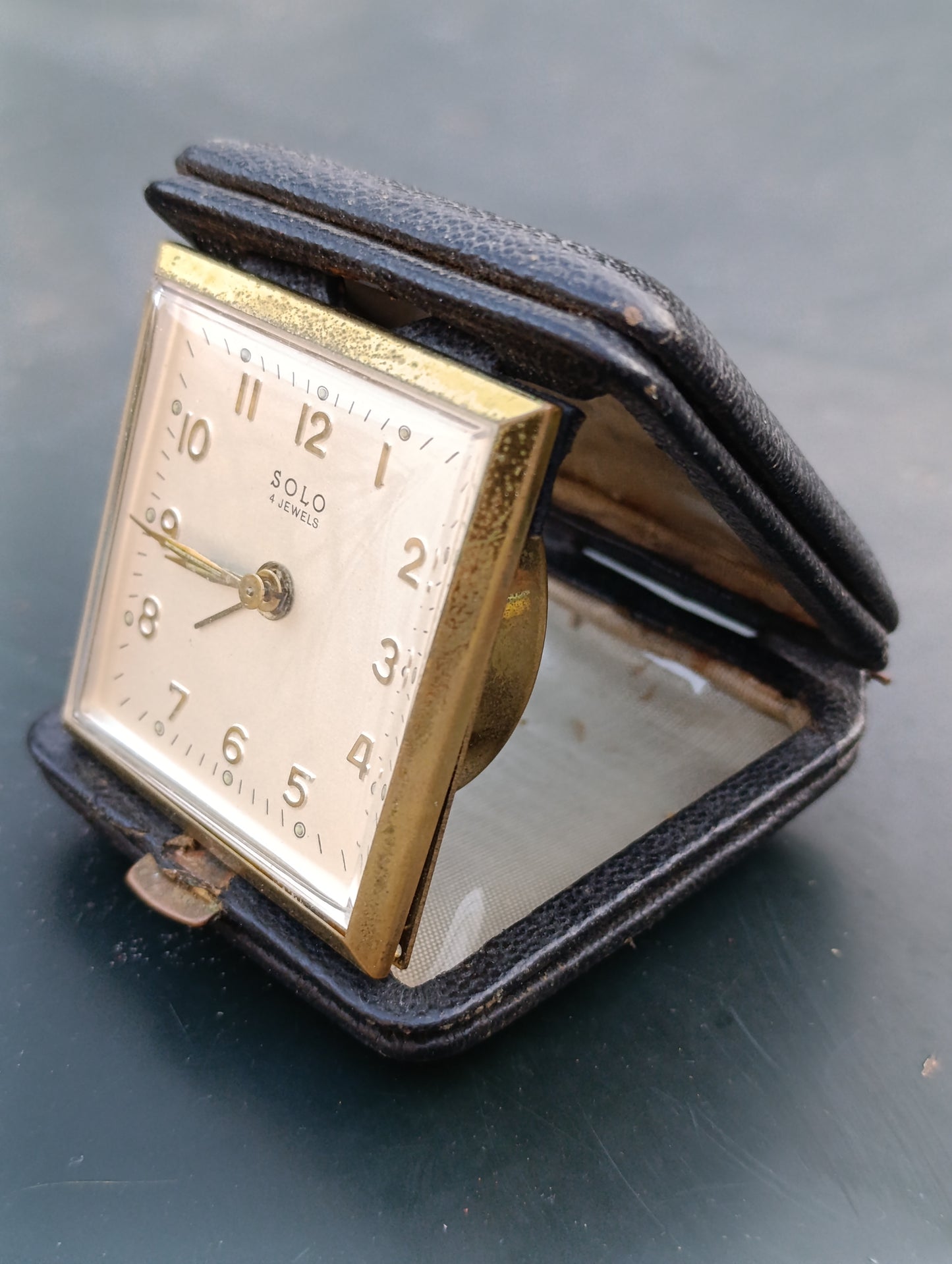Réveil de voyage Solo 4 Jewels pliant noir vintage – Mécanique – Compact