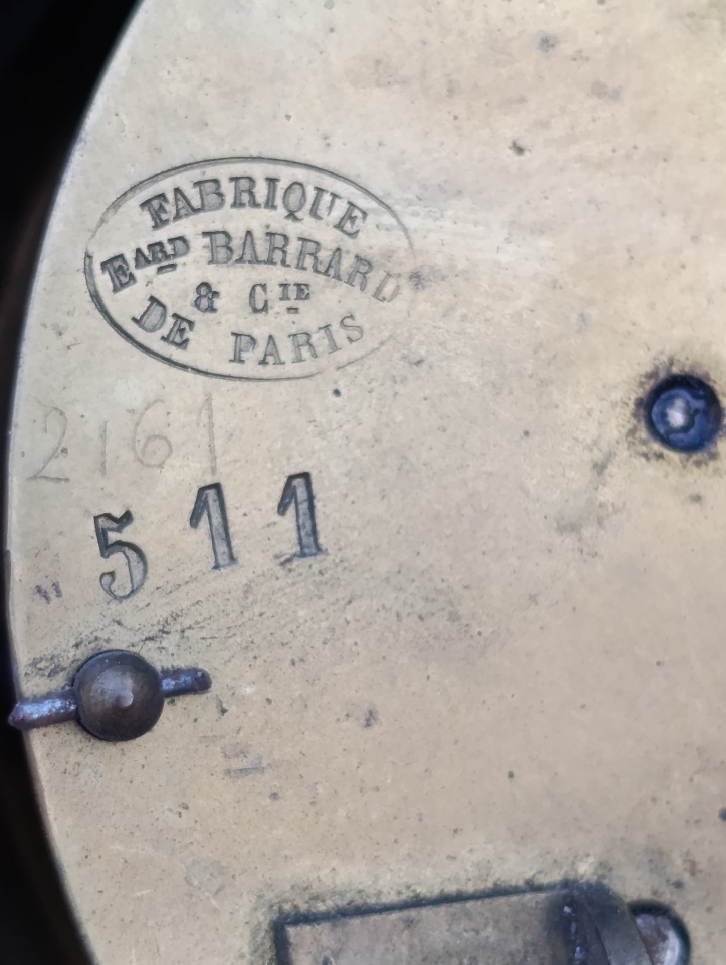 Cadran d'horloge ancienne E. & P. Barrard & Cie Paris en émail avec mécanisme