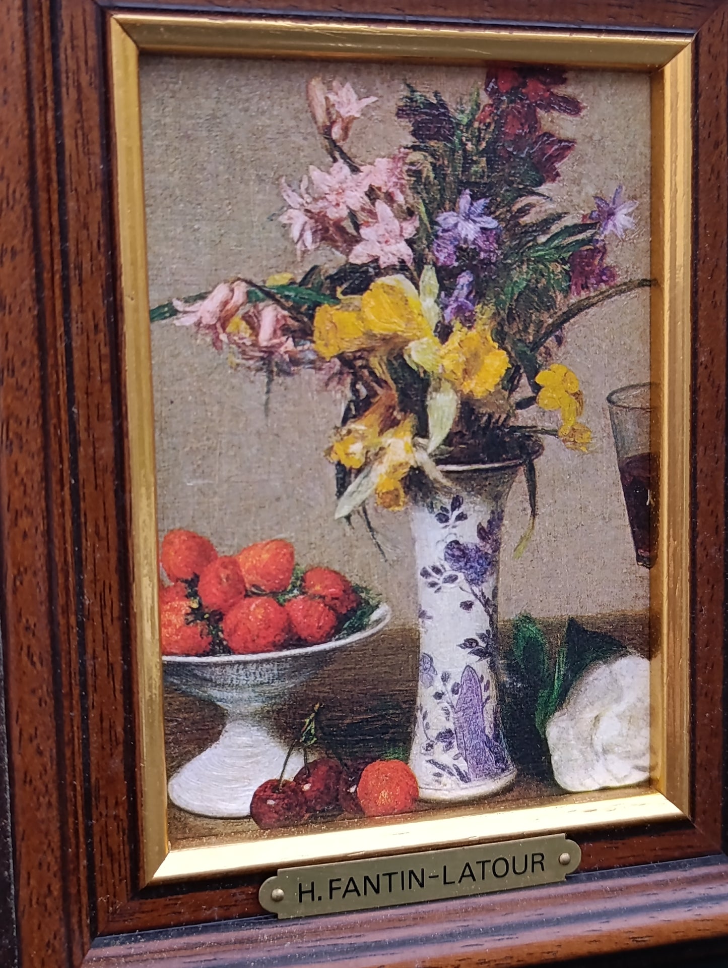 Reproduction encadrée Henri Fantin-Latour – Nature morte aux fleurs et fruits – Cadre bois 20 × 16 cm