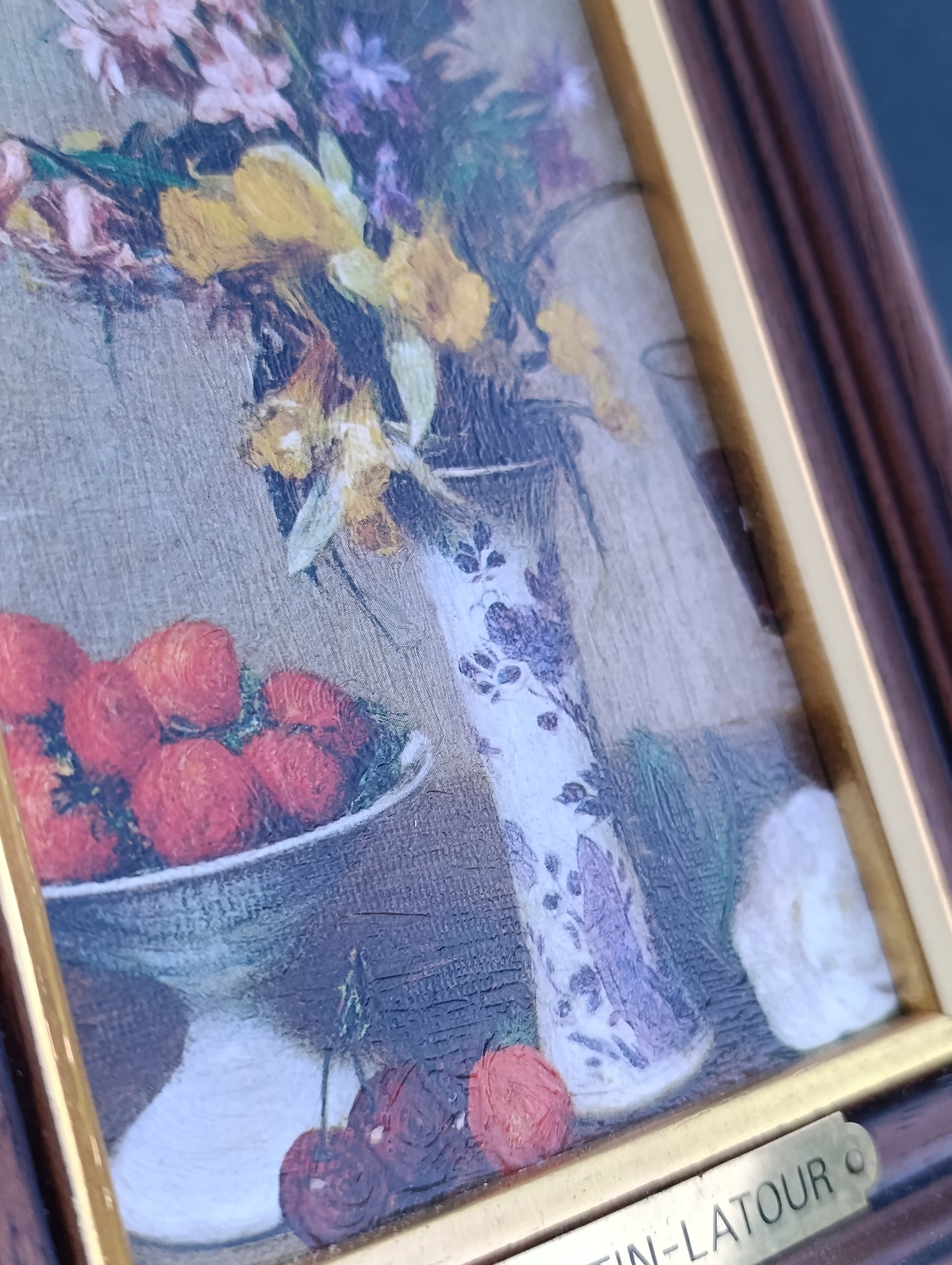 Reproduction encadrée Henri Fantin-Latour – Nature morte aux fleurs et fruits – Cadre bois 20 × 16 cm