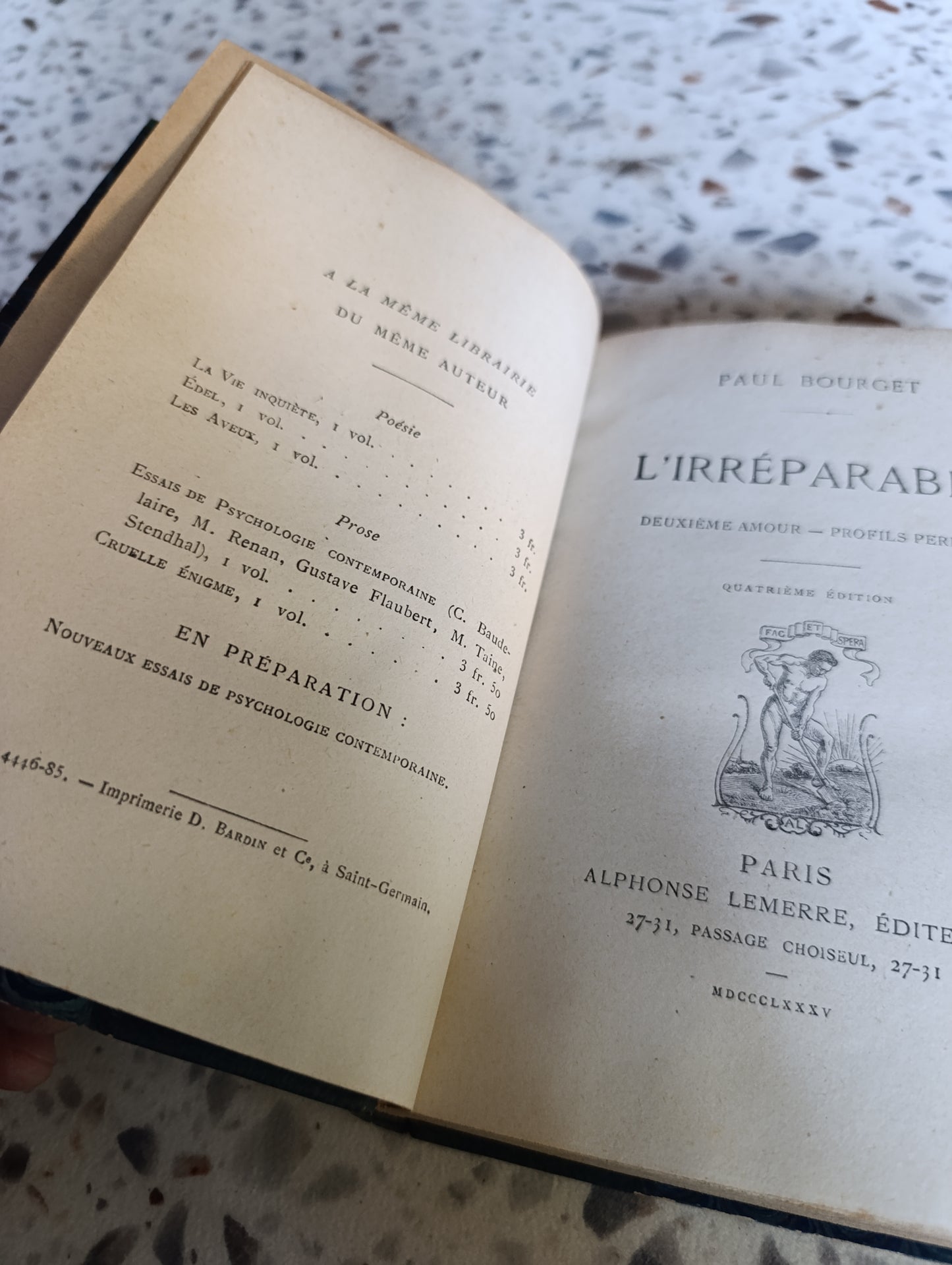 Paul Bourget – L'Irréparable – Quatrième édition (1885) – Reliure demi-chagrin
