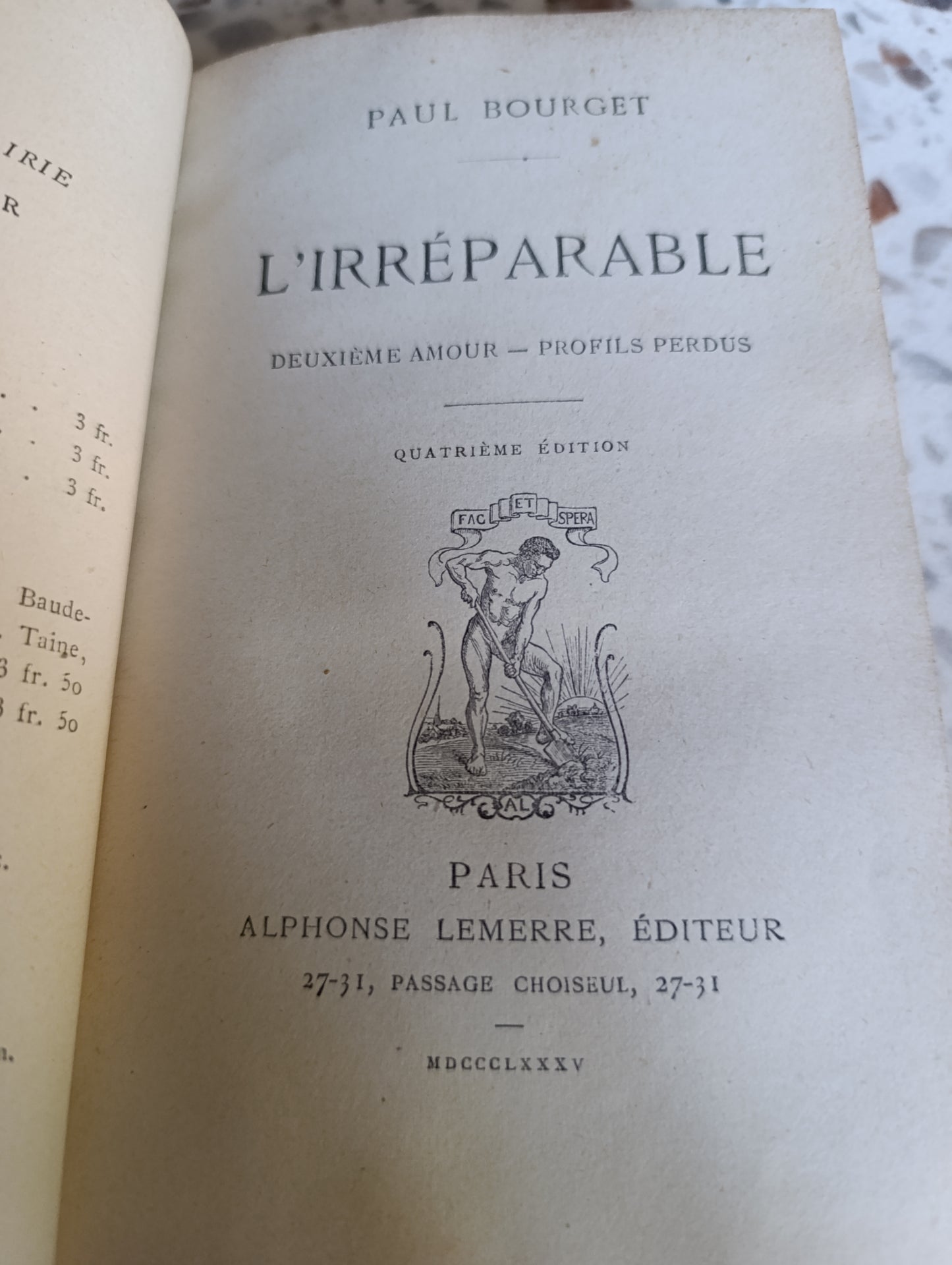 Paul Bourget – L'Irréparable – Quatrième édition (1885) – Reliure demi-chagrin