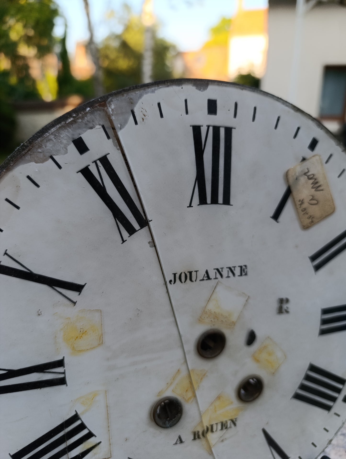 Cadran d’horloge ancienne émaillé Jouanne à Rouen – 25,5 cm