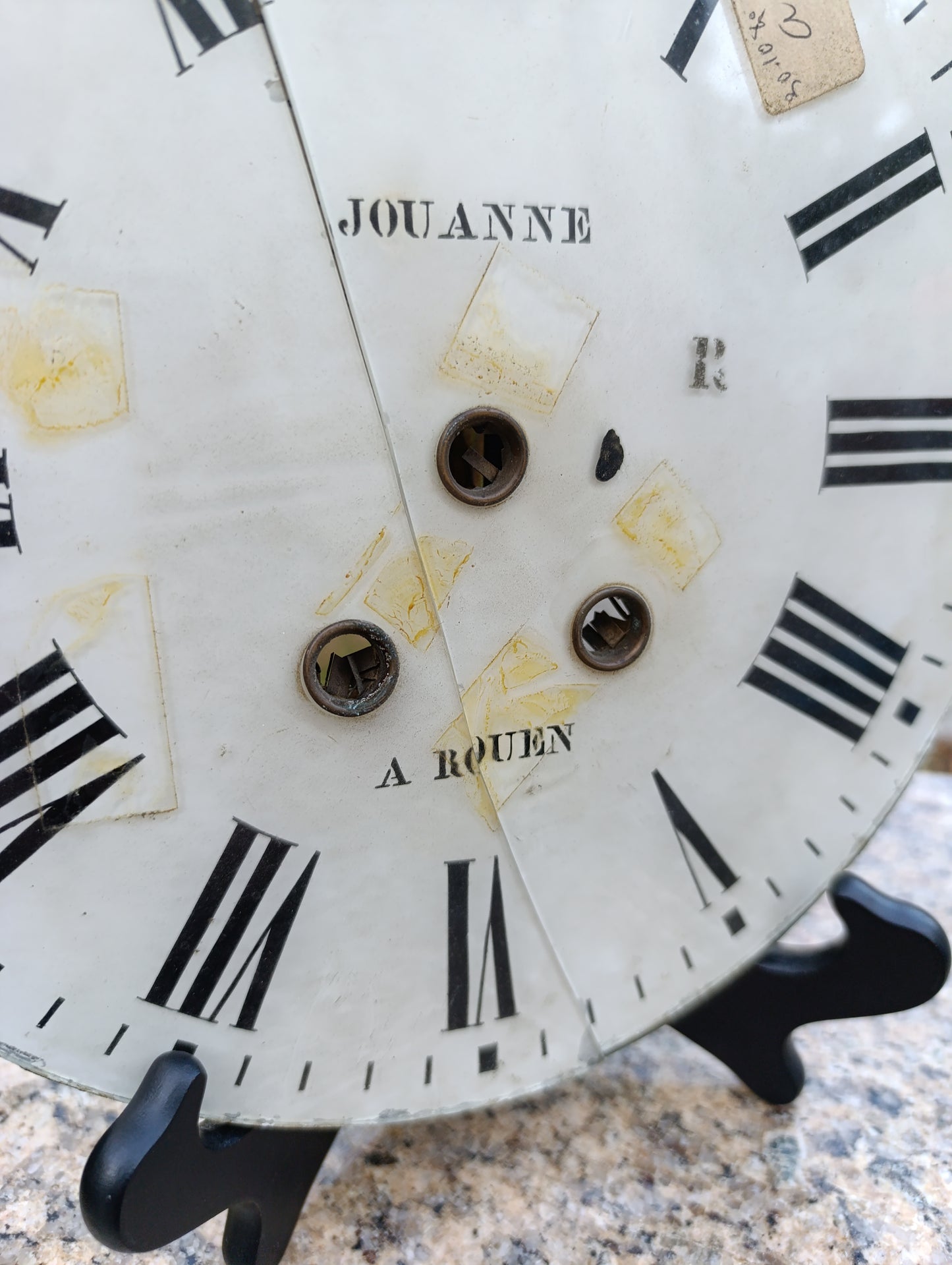 Cadran d’horloge ancienne émaillé Jouanne à Rouen – 25,5 cm