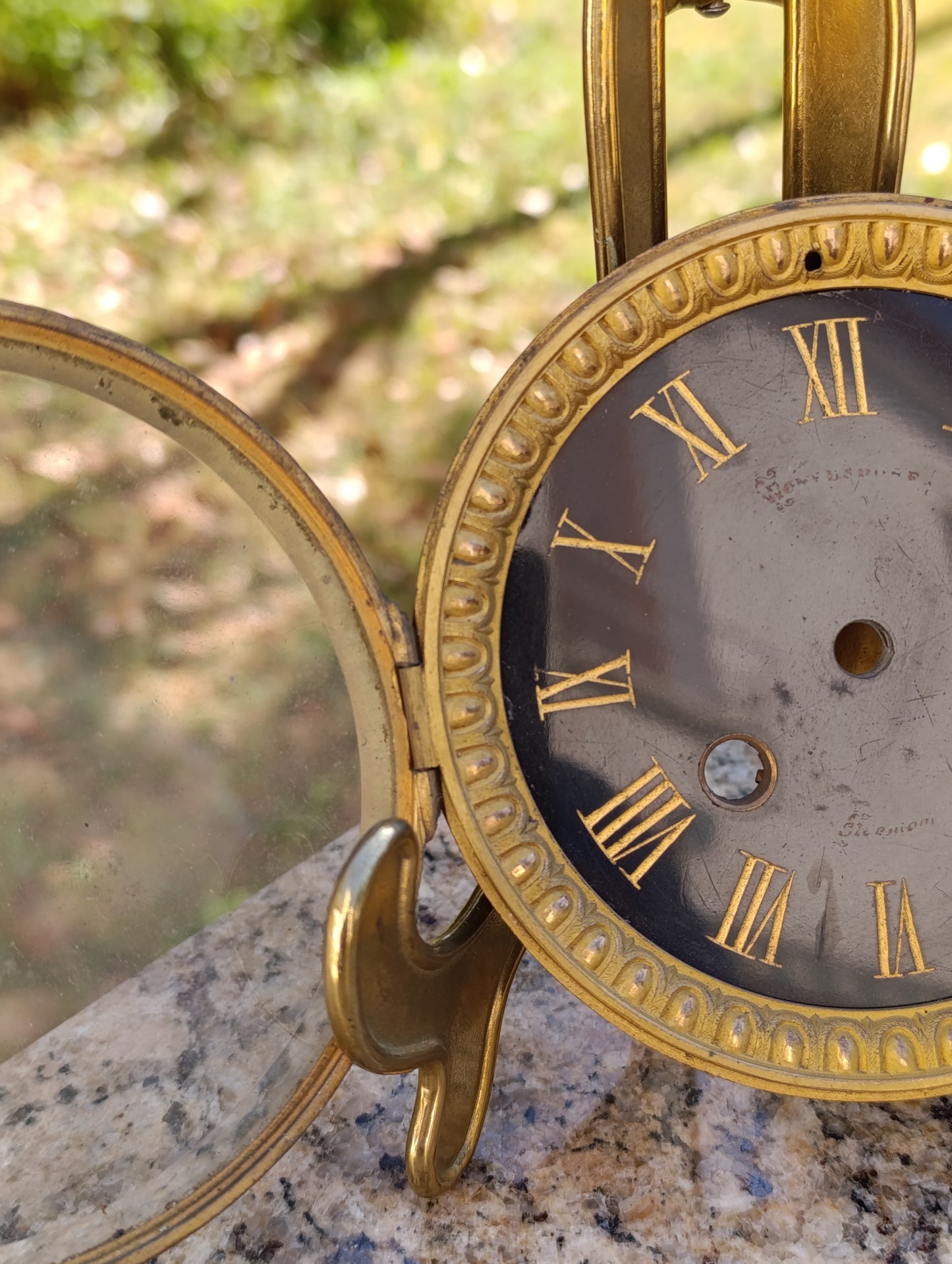 Cadran d'horloge ancienne noir à chiffres romains avec entourage en laiton – 13 cm – pour restauration