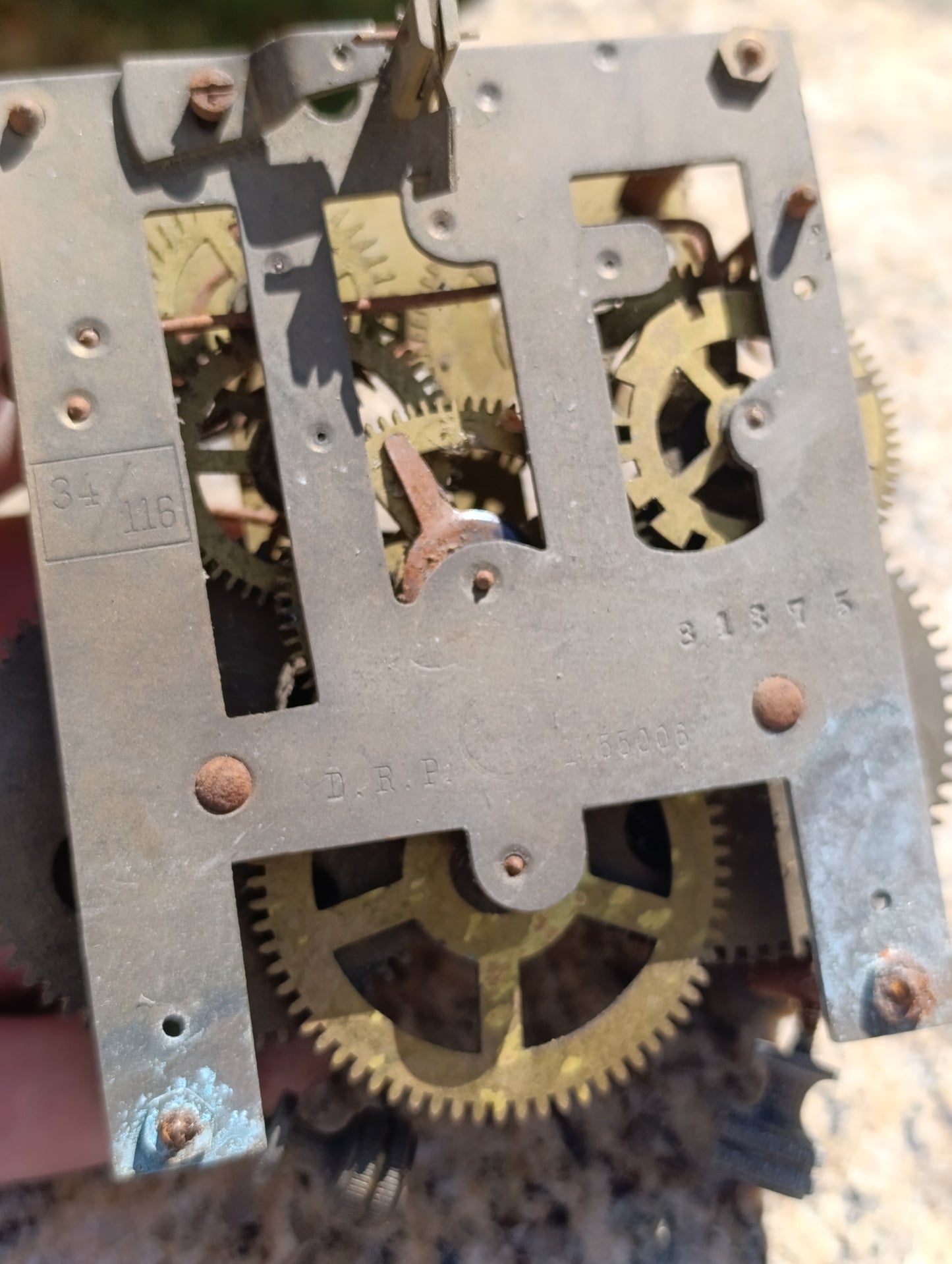 Mouvement d’horloge ancien D.R.P. 2 trains – pièce détachée – pour restauration