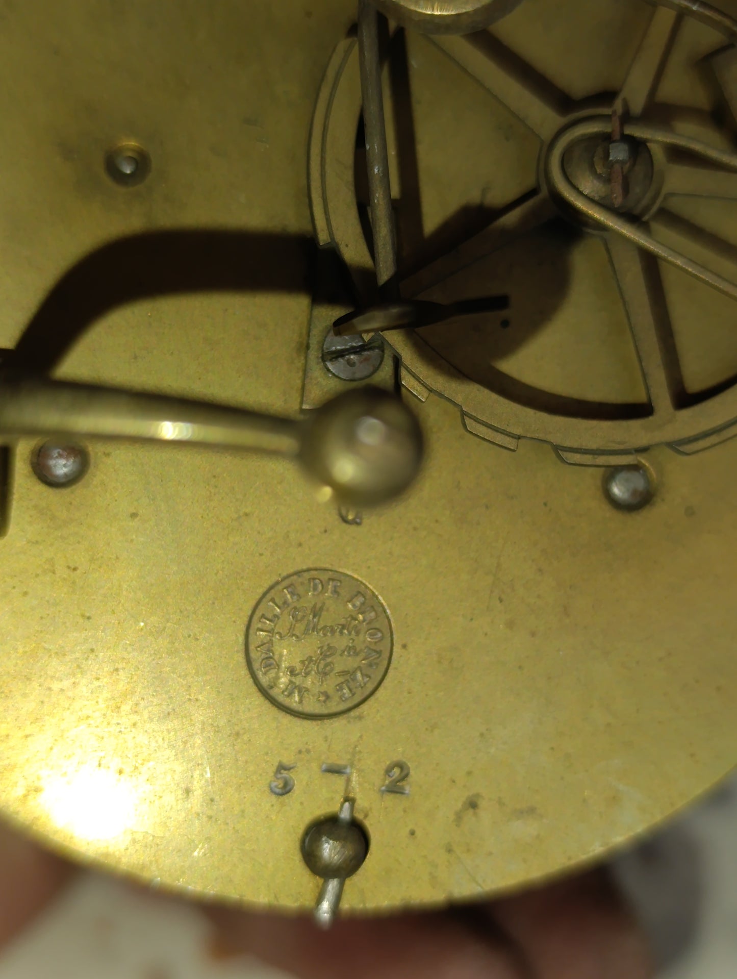 Mouvement d'horloge ancien Japy Frères avec cadran émaillé fleuri et balancier – Ø 10,6 cm