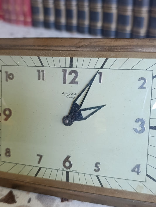 Réveil ancien Bayard 8 jours Art Déco Made in France – façade complète avec mécanisme
