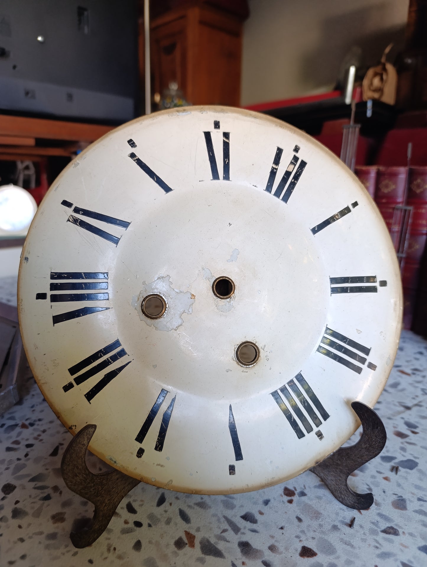 Lot de 2 cadrans anciens de pendule en émail – Ø 25,4 cm – Pour restauration