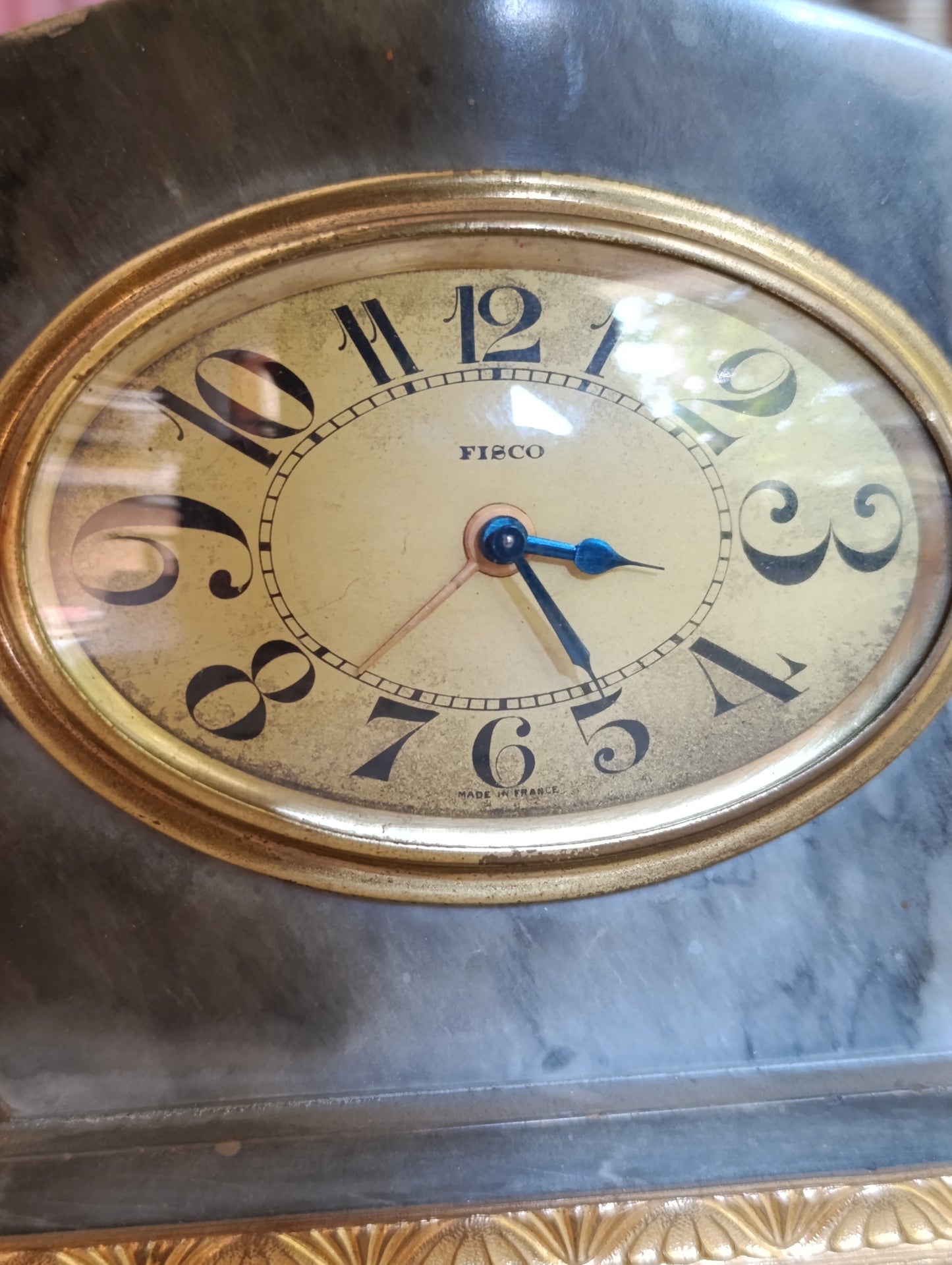Pendule Art Déco FISCO en marbre onyx – Horloge mécanique ancienne Made in France