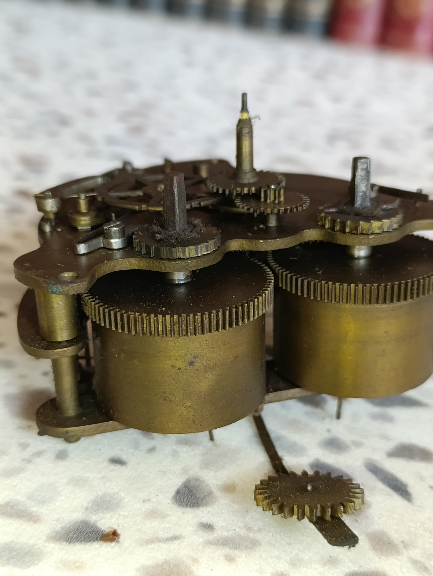 Mécanisme de pendule ancien à double barillet – Mouvement mécanique pour restauration ou pièces détachées