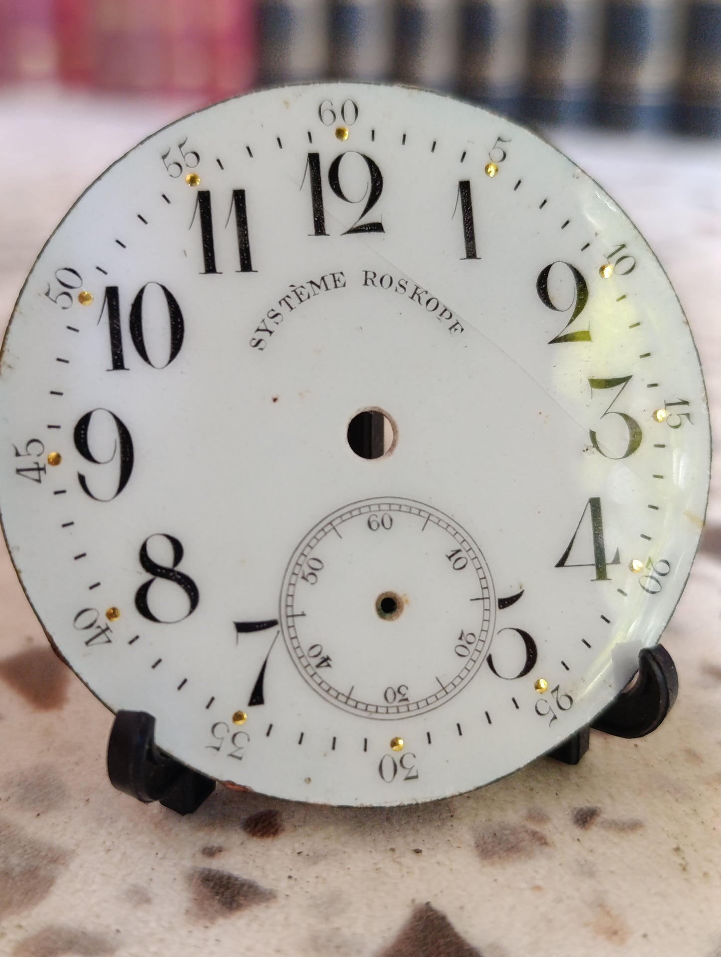 Cadran émaillé ancien Système Roskopf Ø 6,9 cm avec compteur
