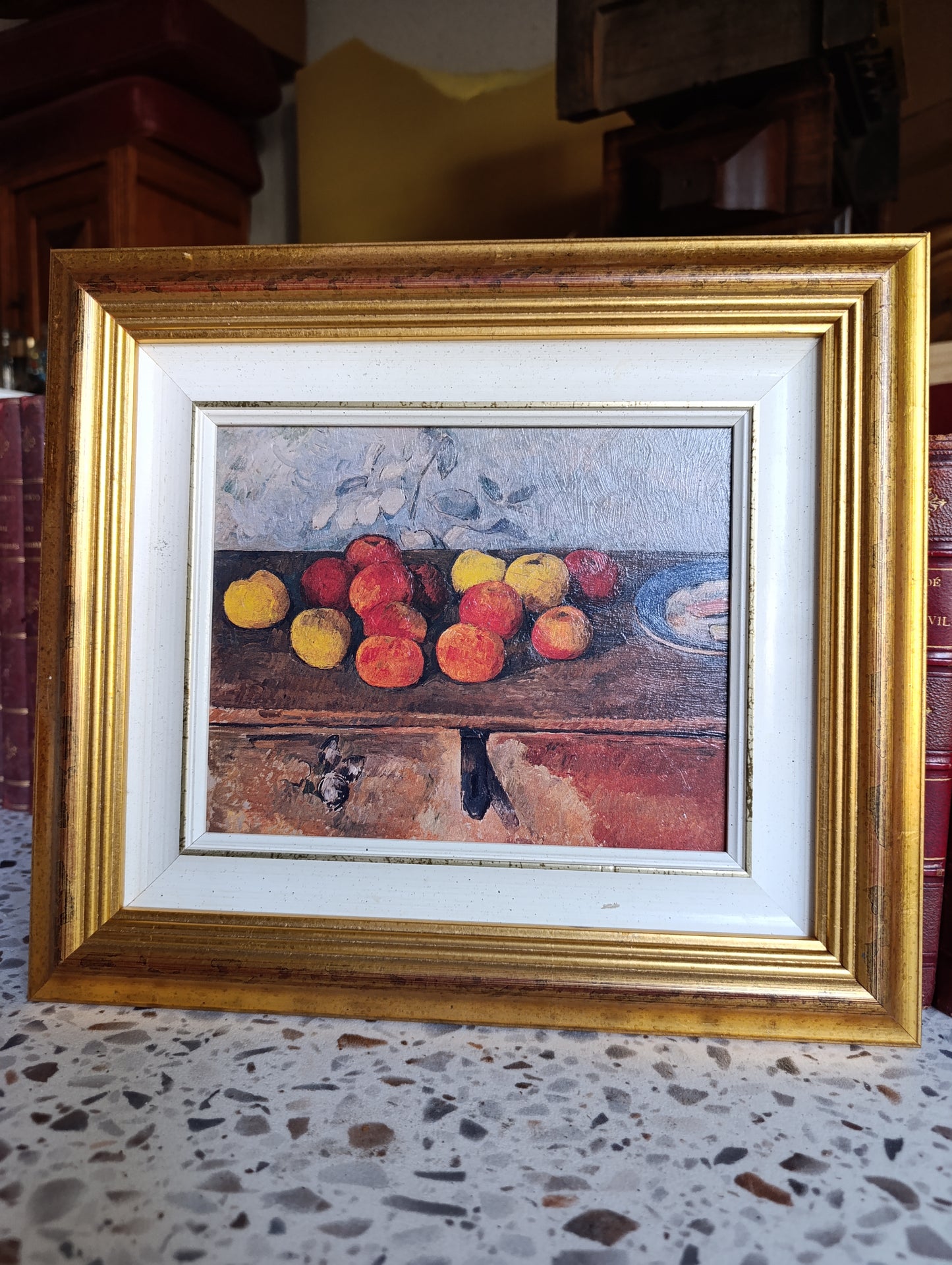 Tableau décoratif nature morte aux fruits style Cézanne encadré – 30,5 x 34,5 cm
