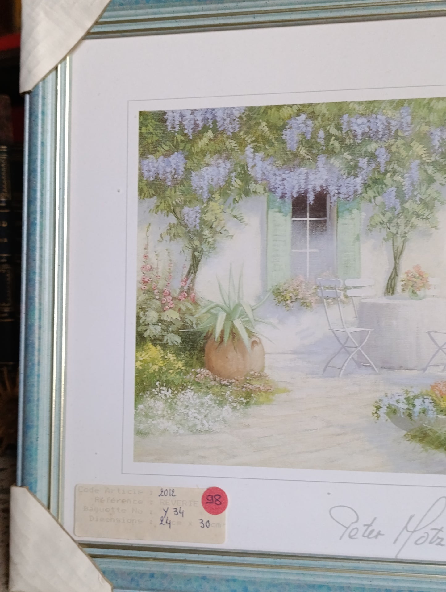 Reproduction Peter Motz Terrasse de jardin sous une glycine encadrée – 24 x 30 cm