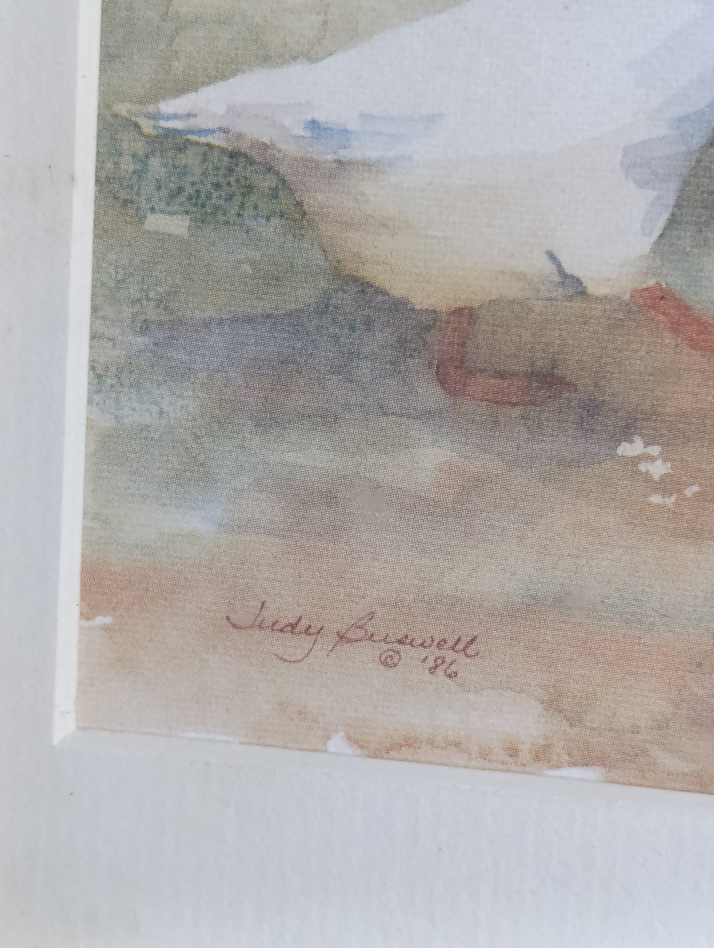 Tableau encadré enfant nourrissant des oies – aquarelle décorative 33,2 x 28,2 cm