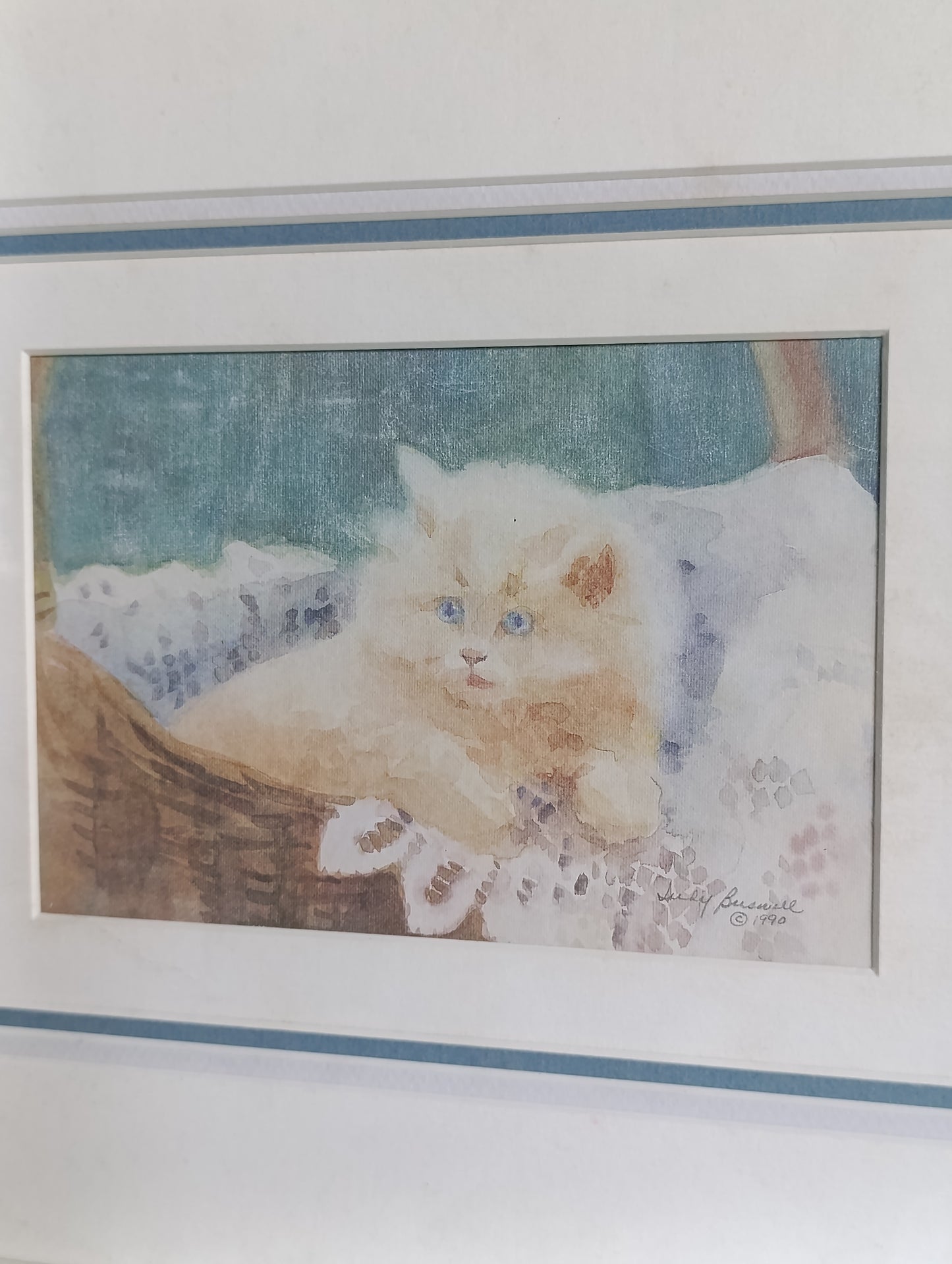 Tableau encadré chaton – reproduction d’aquarelle Lucy Dawson 1990 – 33 x 28 cm