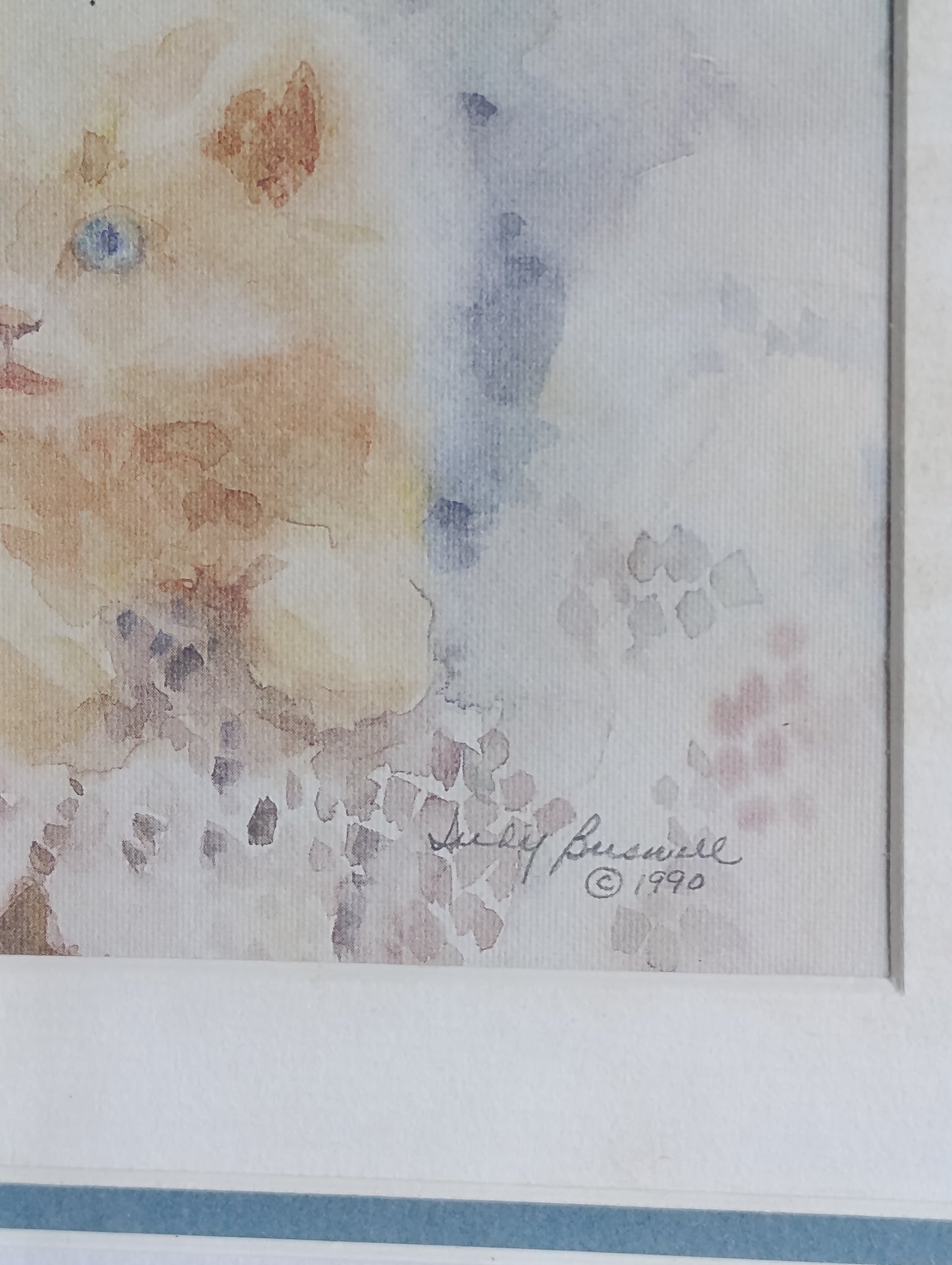 Tableau encadré chaton – reproduction d’aquarelle Lucy Dawson 1990 – 33 x 28 cm