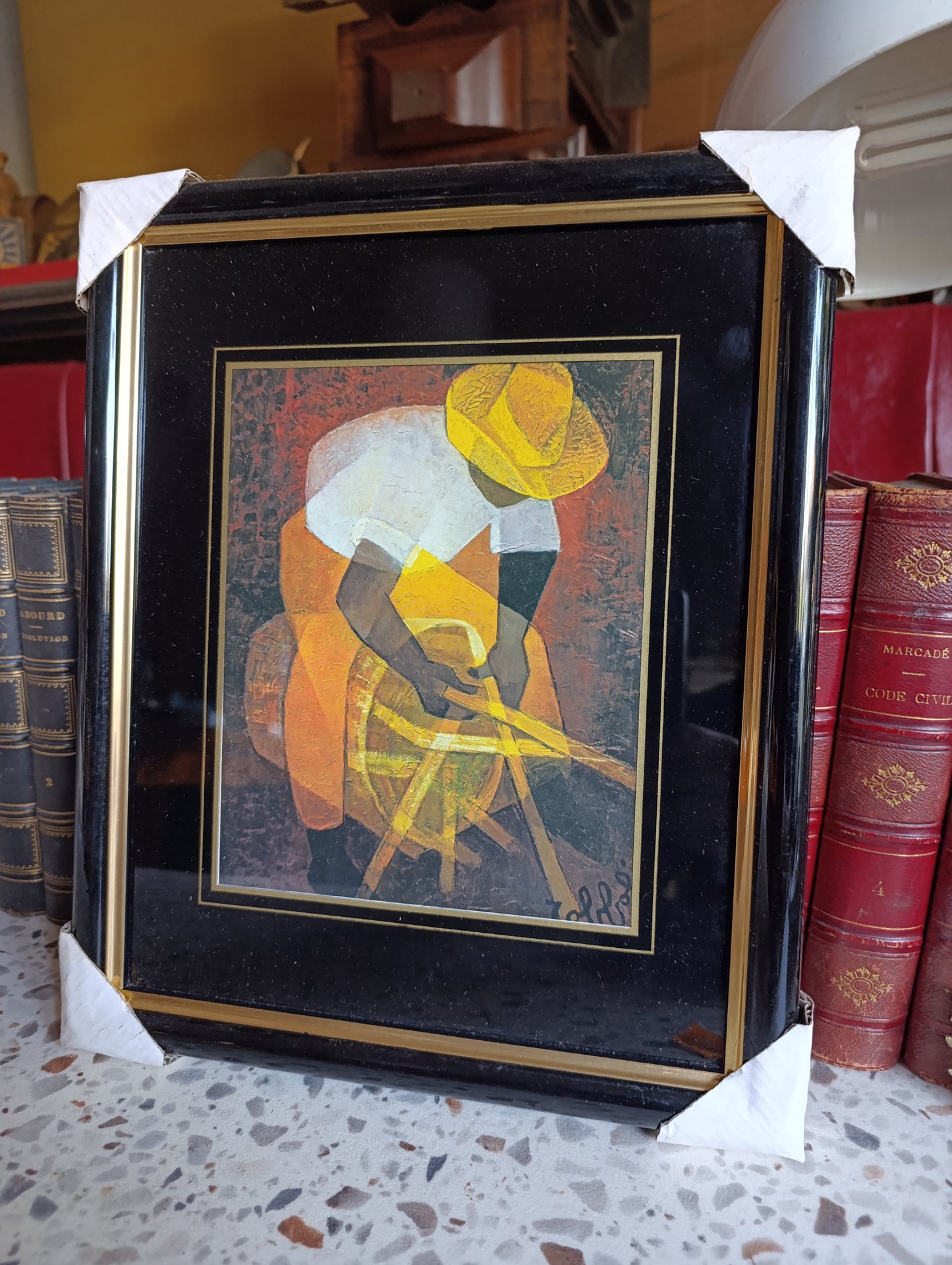 Lot de 2 tableaux encadrés – Reproductions style art naïf – Artisans au travail – 34 x 28 cm