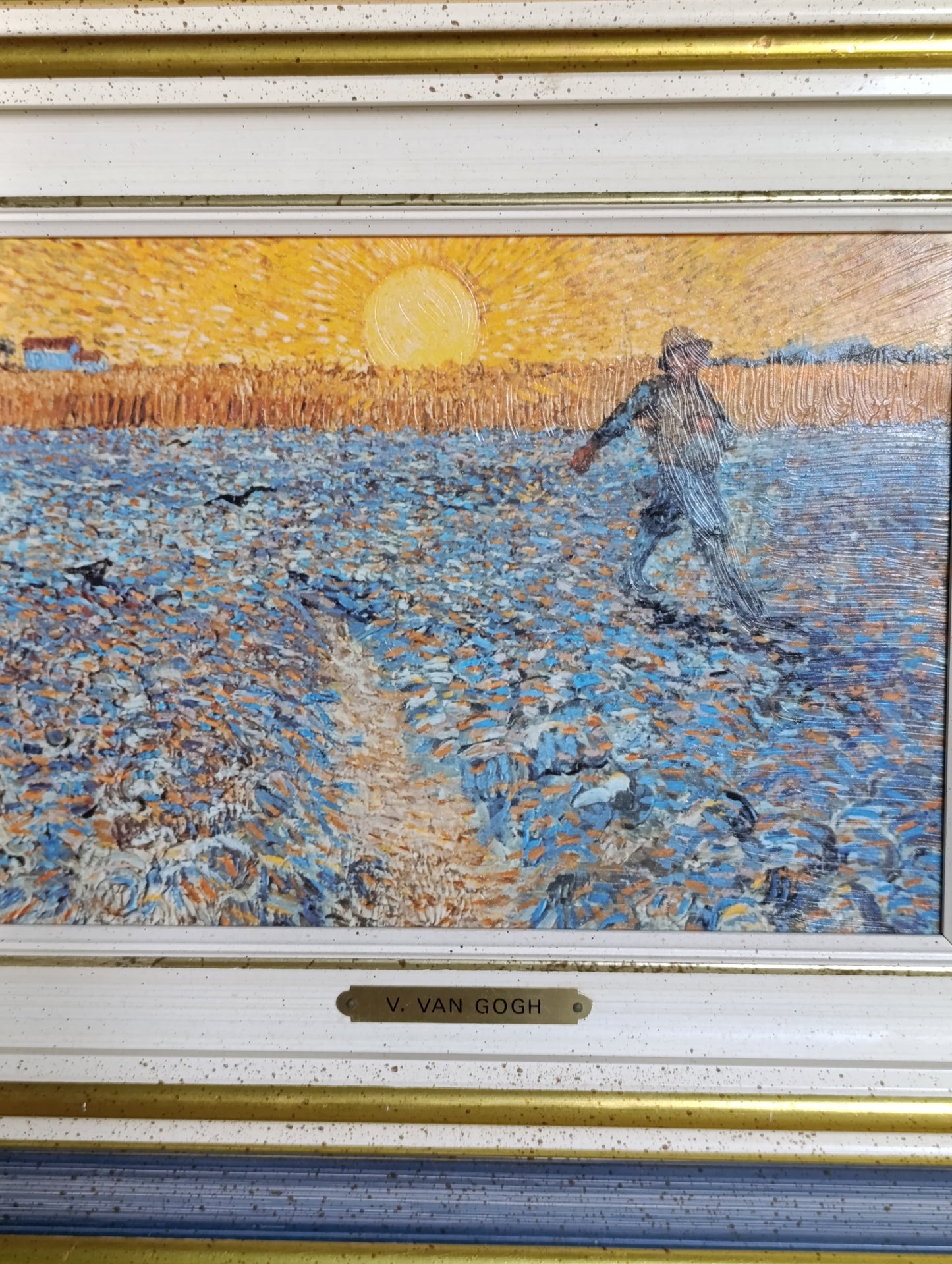 Reproduction encadrée « Le Semeur » d'après Vincent Van Gogh tableau décoratif sur toile texturée cadre bois 43,6 x 37,6 cm