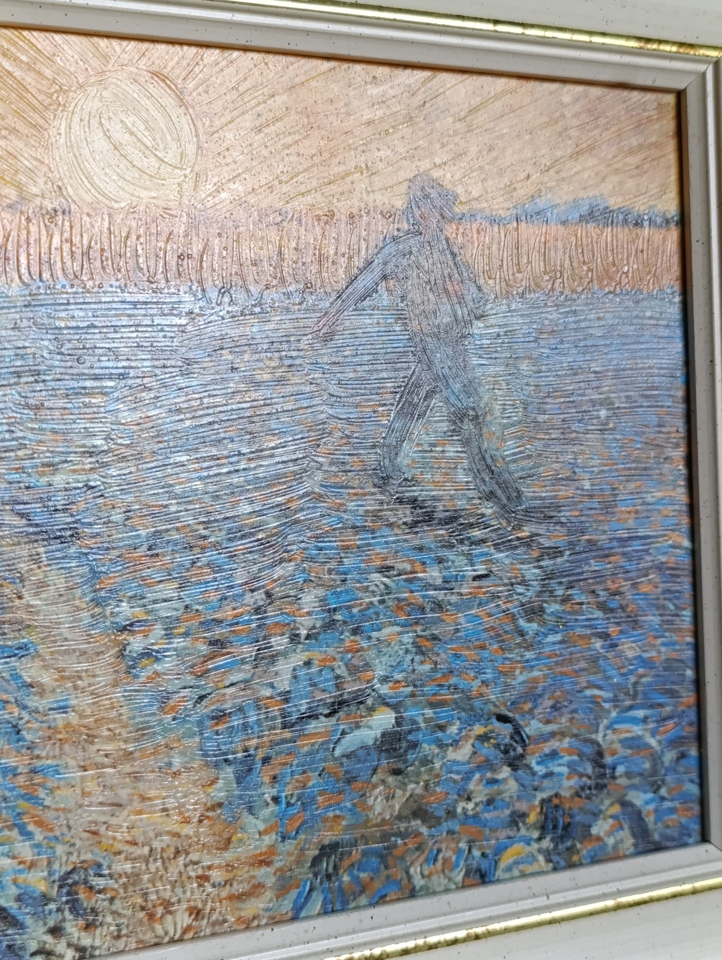 Reproduction encadrée « Le Semeur » d'après Vincent Van Gogh tableau décoratif sur toile texturée cadre bois 43,6 x 37,6 cm