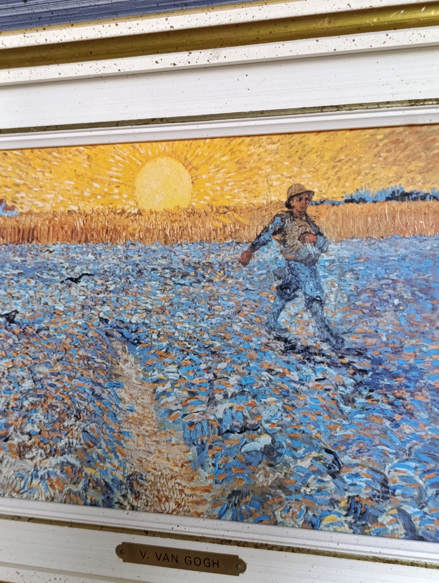 Reproduction encadrée « Le Semeur » d'après Vincent Van Gogh tableau décoratif sur toile texturée cadre bois 43,6 x 37,6 cm